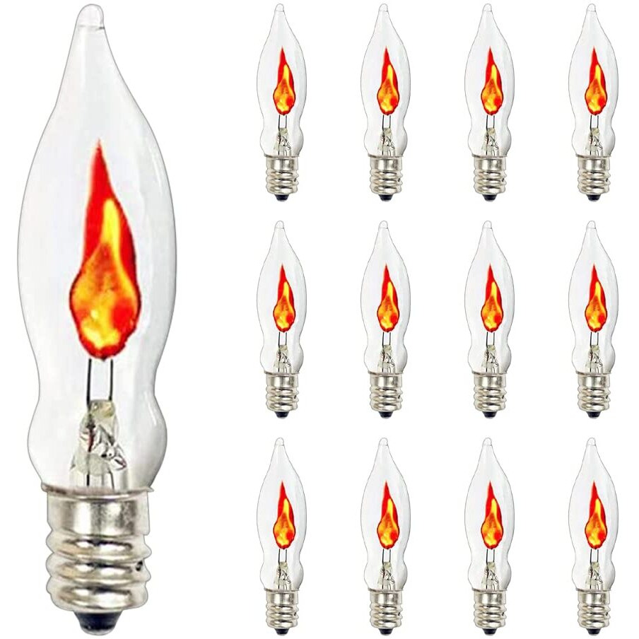 Doratale Christmas Flicker Flame Light Bulbs, Clear Flame Shape Replacement Bulbs Dances With A Flickering Orange Flame Glow, E12 Candelabra Base Replacement Bulbs, 1 Watt, 120 Volt- 12 Pack