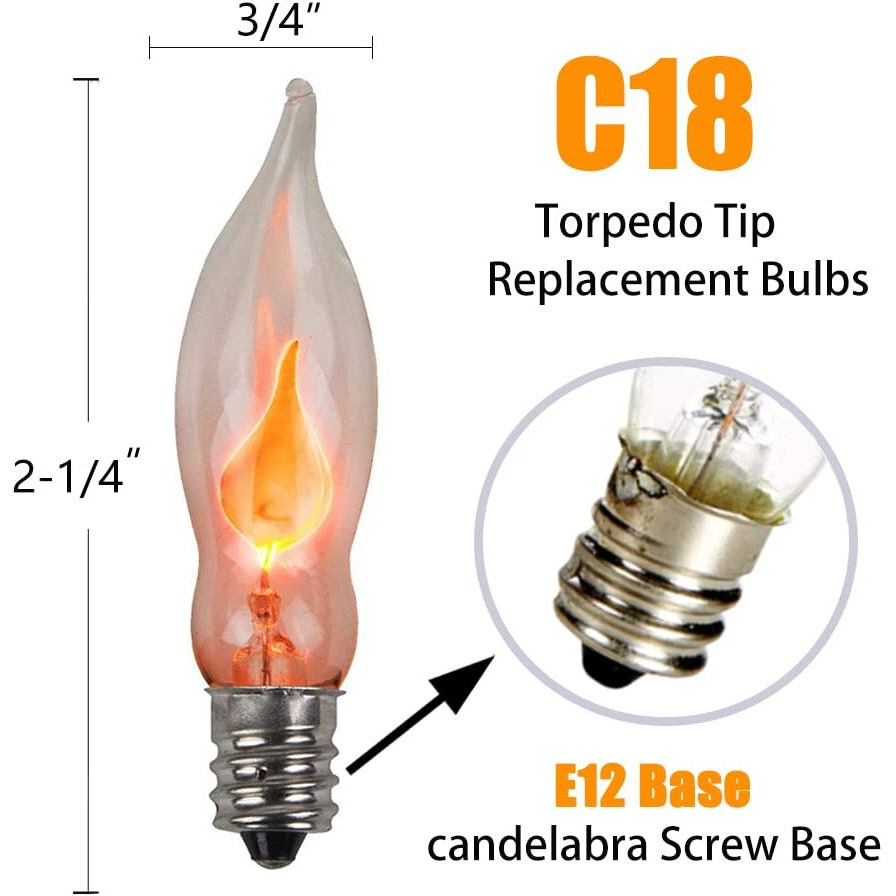 Doratale Christmas Flicker Flame Light Bulbs, Clear Flame Shape Replacement Bulbs Dances With A Flickering Orange Flame Glow, E12 Candelabra Base Replacement Bulbs, 1 Watt, 120 Volt- 12 Pack