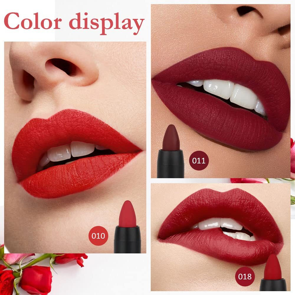 Evpct Dnm 3Pcs Dark Ruby Deep Red Matte Lipstick And Lip Crayon Sticks Liner Pencil Set Red Matte Lip Liner And Liquid Stay On Lipstick 10&11&18