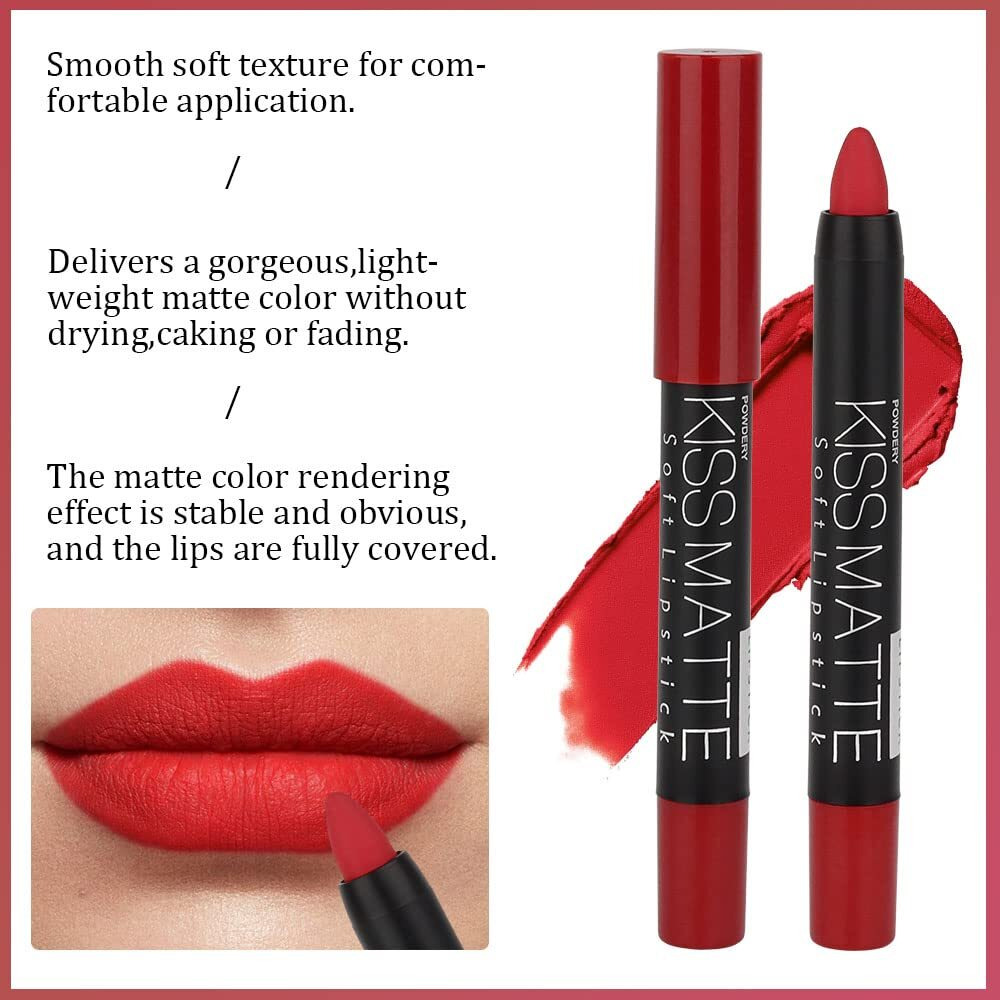 Evpct Dnm 3Pcs Dark Ruby Deep Red Matte Lipstick And Lip Crayon Sticks Liner Pencil Set Red Matte Lip Liner And Liquid Stay On Lipstick 10&11&18