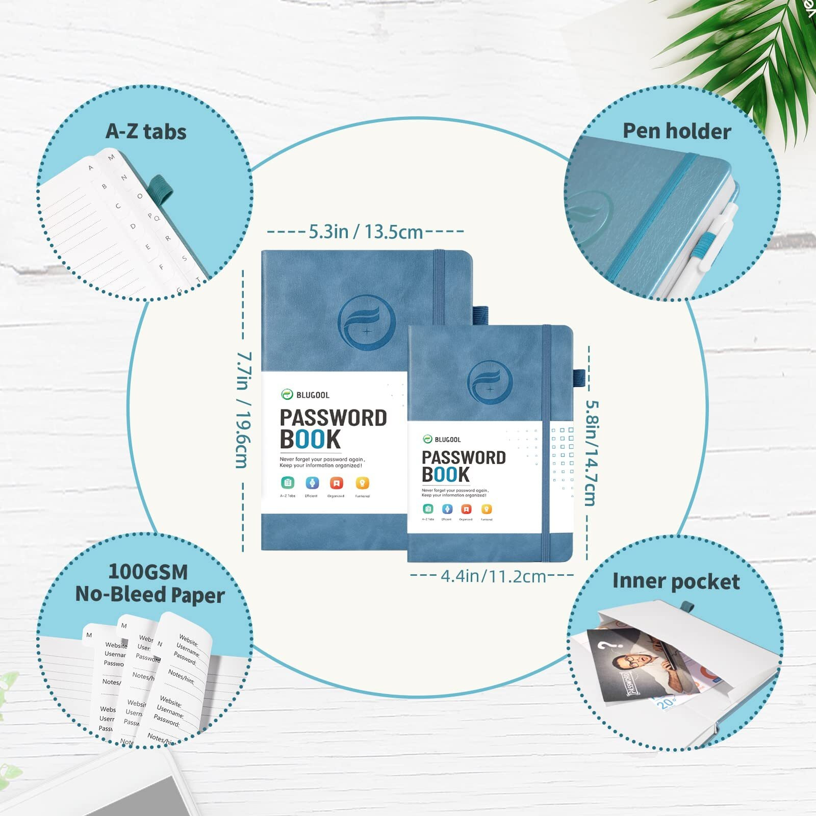 Password Book With Alphabetical Tabs, Hardcover Password Keeper, Password Notebook Organizer For Computer And Internet Address Website Login, Gifts For Home And Office, 5.3''X 7.7''- Blue