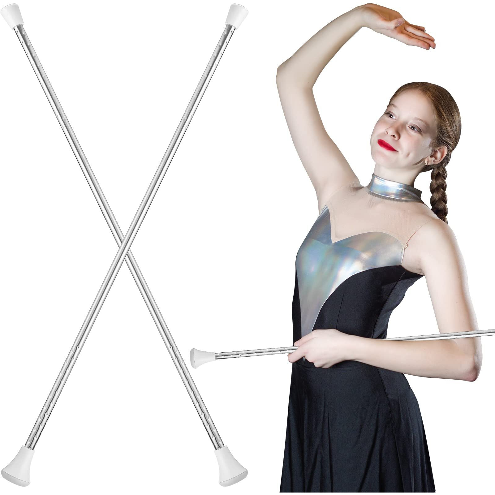 Hydren Twirling Baton Unisex Gymnastics Dance Metal Baton Marching Band Parade Stick For Talent Shows, Artistic Dancing Twirling(26 Inch,White)