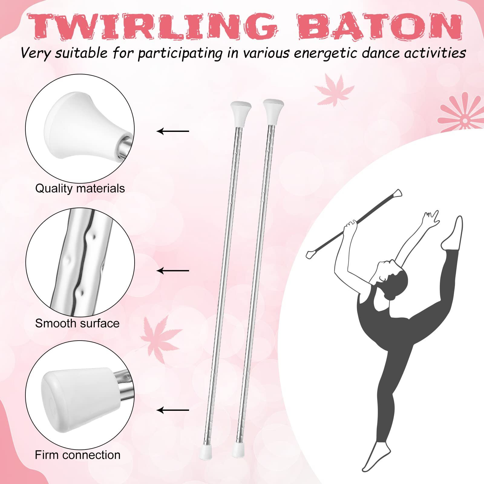 Hydren Twirling Baton Unisex Gymnastics Dance Metal Baton Marching Band Parade Stick For Talent Shows, Artistic Dancing Twirling(26 Inch,White)