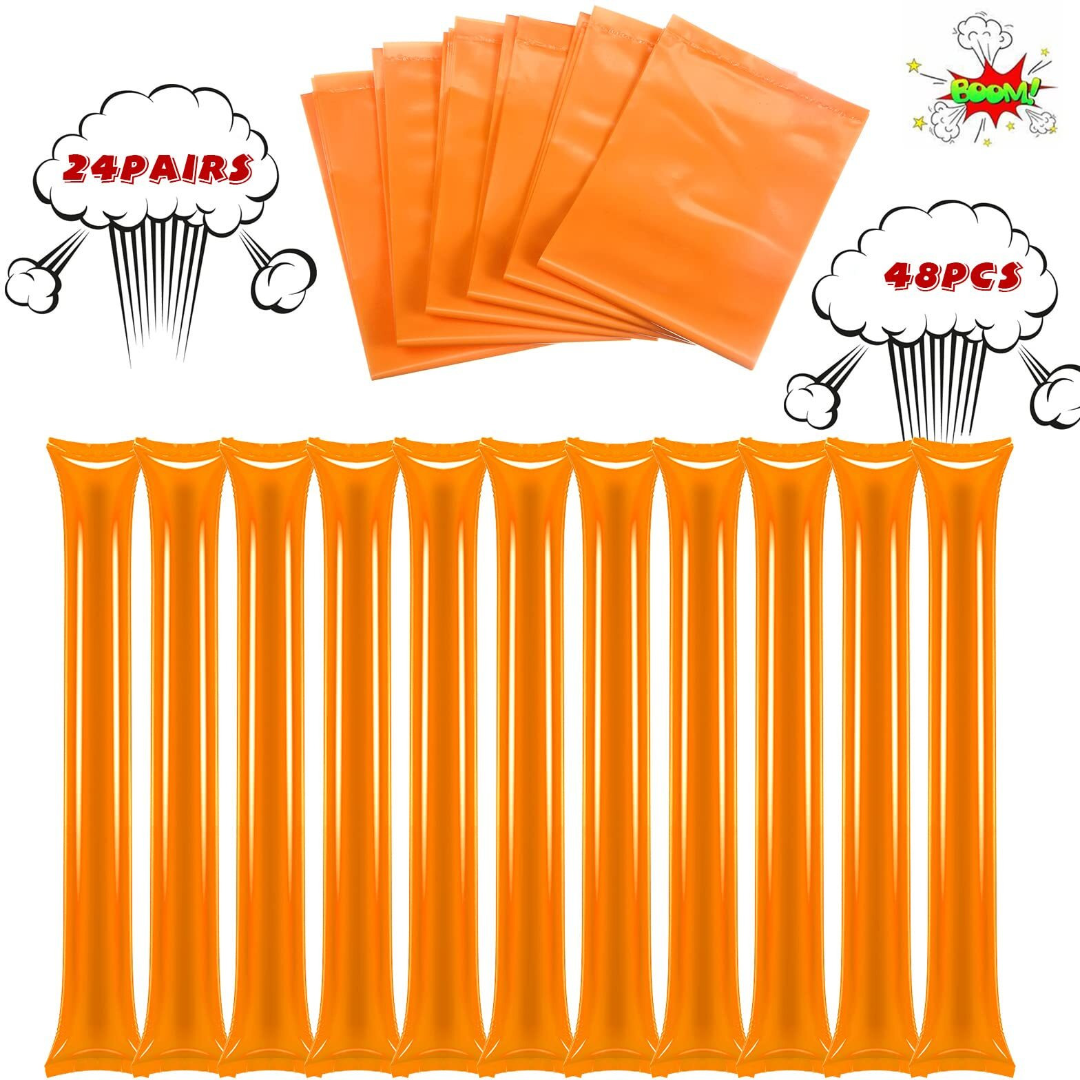 Civaner 48 Pcs Christmas Thunder Stick Team Spirit Boom Stick Cheering Stick Plastic Cheerleading Spirit Stick Clapper Inflatable Noise Maker Sports Supply(Orange)