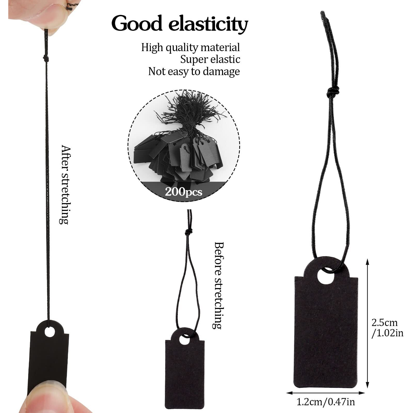 200 Pcs Black Price Tags, Gift Tags With Elastic String, Jewelry Price Tags Writable Kraft Gift Tags For Valentine's Day Gift Clothes Jewelry(Black,10.47Inch