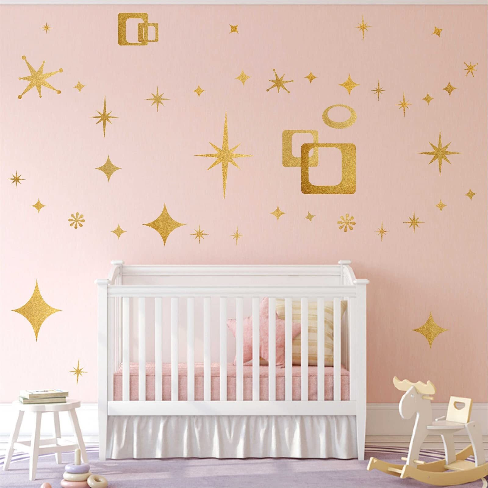 Star Wall Decals Retro Star Wall Decal Ovals And Squares Wall Decals Geometric Wall Stickers Vinyl Wall Decals Removable Peel And Stick Wall Decals For Bedroom Living Room Office Decor