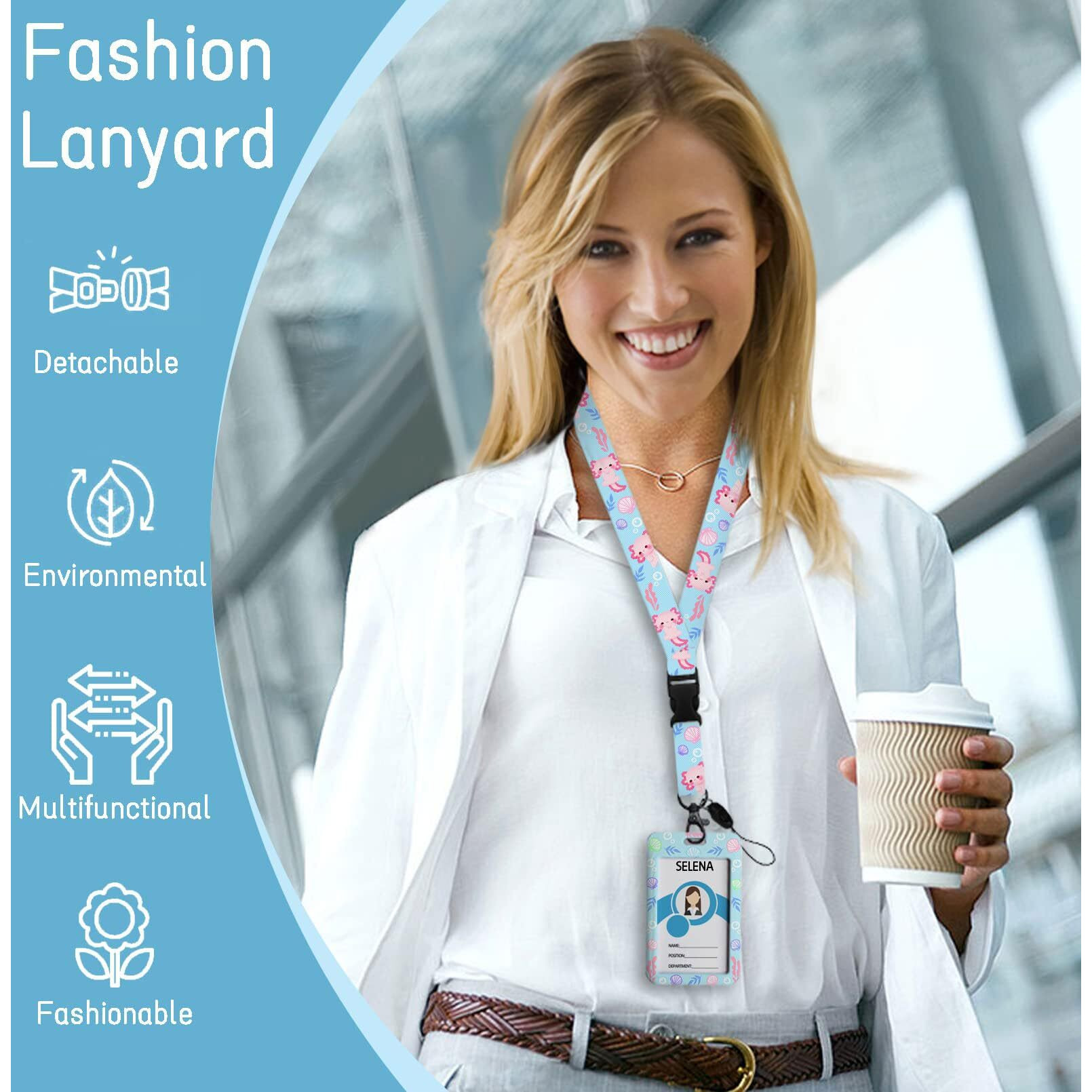 Id Badge Holder With Breakaway Lanyard, Lanyards For Id Badges Name Tags Id Card Holder, Cute Badge Reel Badge Clip Retractable, Teacher Nurse Nursing Student School Office Gifts, Axolotl Arts