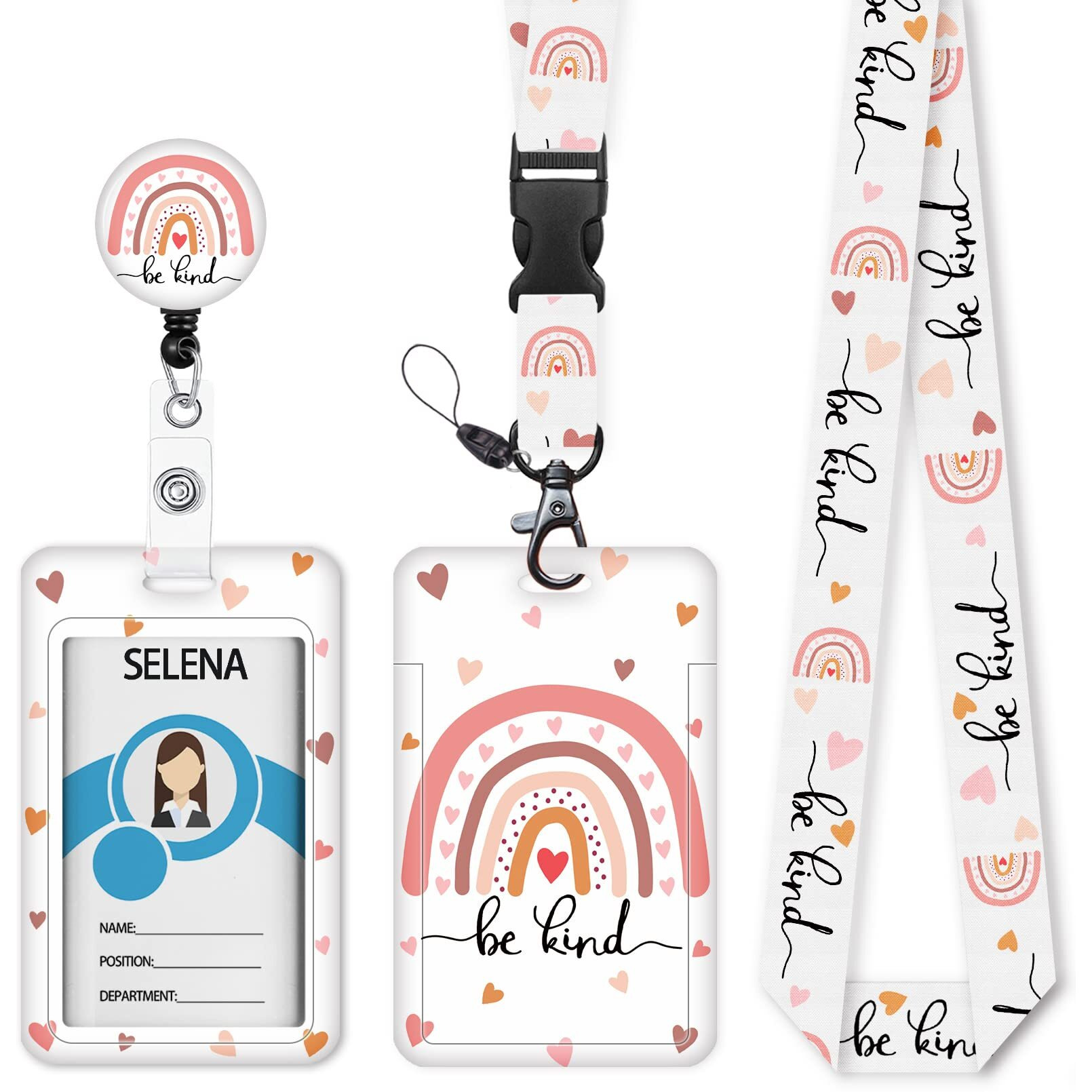 Id Badge Holder With Breakaway Lanyard, Lanyards For Id Badges Name Tags Id Card Holder, Cute Badge Reel Badge Clip Retractable, Teacher Nurse Student School Office Gifts, Be Kind Positivity Design