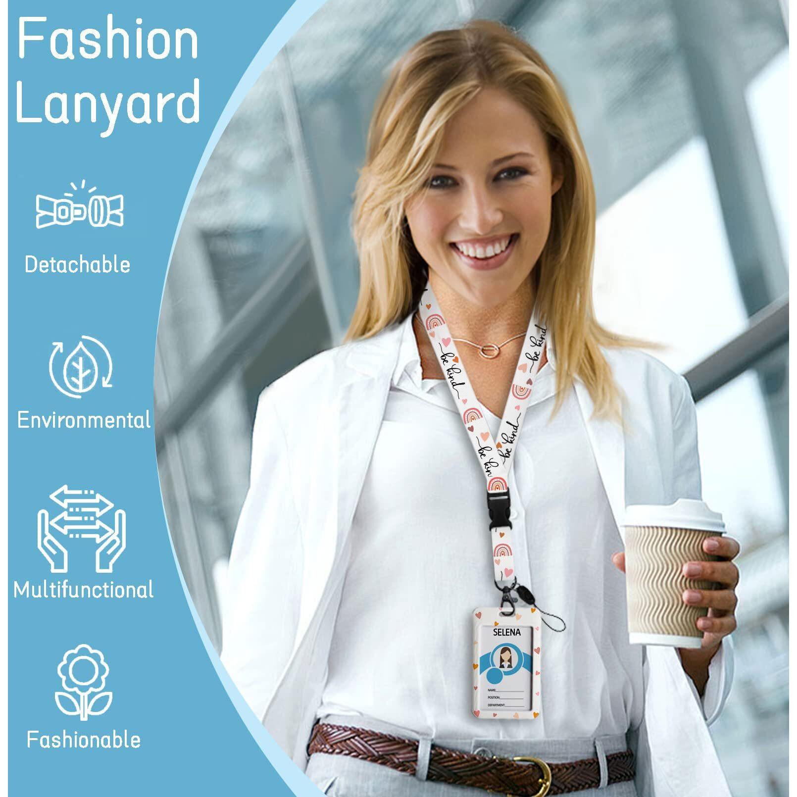 Id Badge Holder With Breakaway Lanyard, Lanyards For Id Badges Name Tags Id Card Holder, Cute Badge Reel Badge Clip Retractable, Teacher Nurse Student School Office Gifts, Be Kind Positivity Design