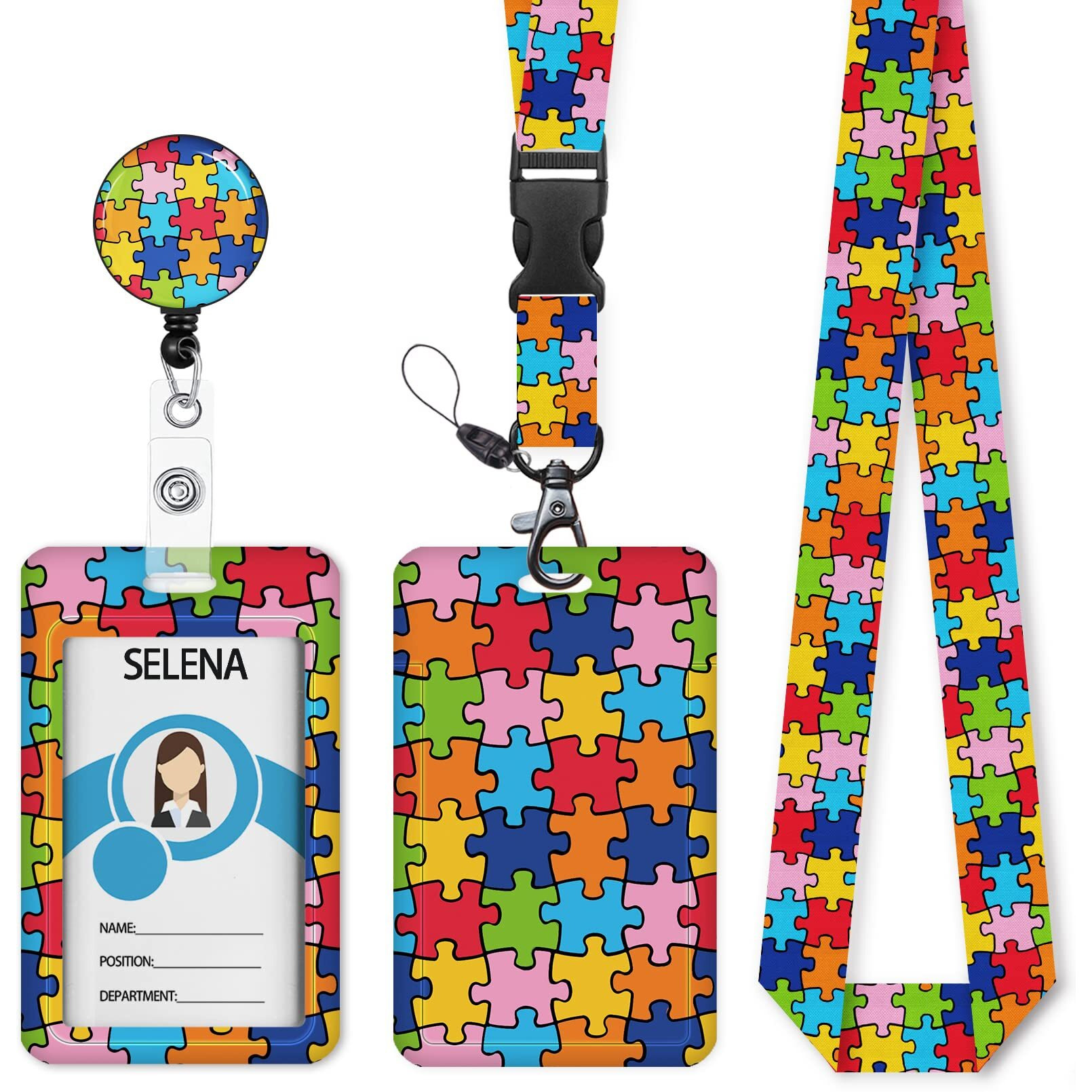 Id Badge Holder With Breakaway Lanyard, Lanyards For Id Badges Name Tags Id Card Holder, Cute Badge Reel Badge Clip Retractable, Autism Awareness Gifts