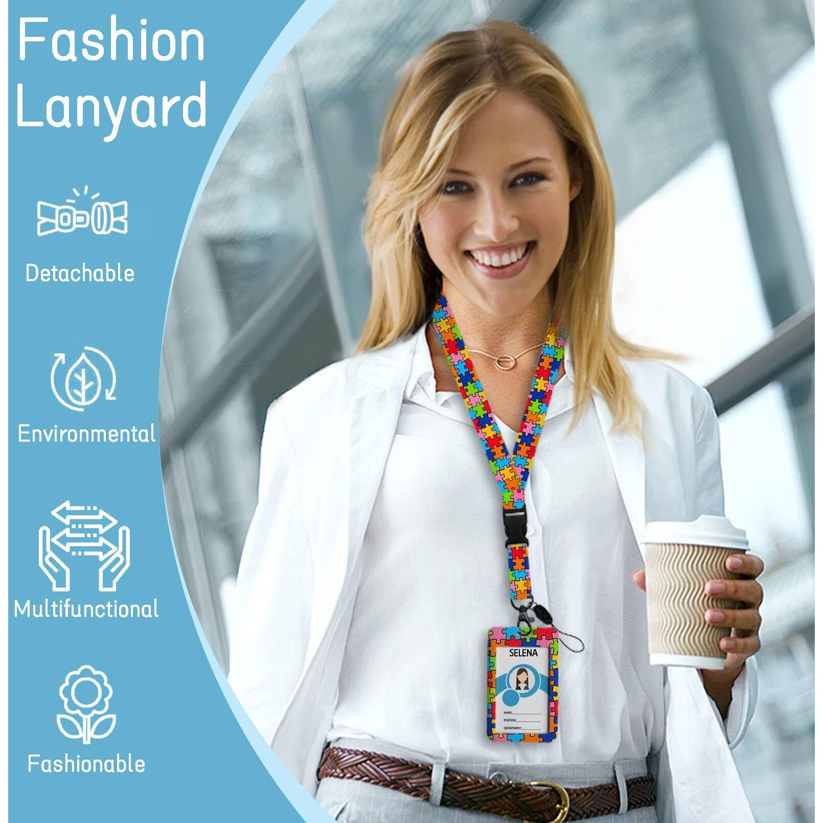 Id Badge Holder With Breakaway Lanyard, Lanyards For Id Badges Name Tags Id Card Holder, Cute Badge Reel Badge Clip Retractable, Autism Awareness Gifts