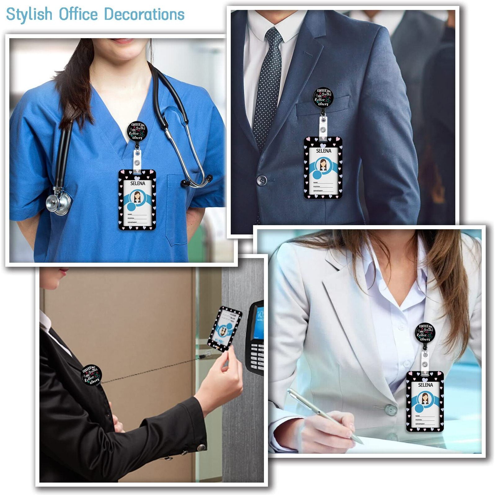 Funny Nurse Lanyards For Id Badges Name Tags Id Card Holder, Id Badge Holder With Breakaway Lanyard, Cute Badge Reel Badge Clip Retractable, Coffee Scrubs And Rubber Gloves (Black)