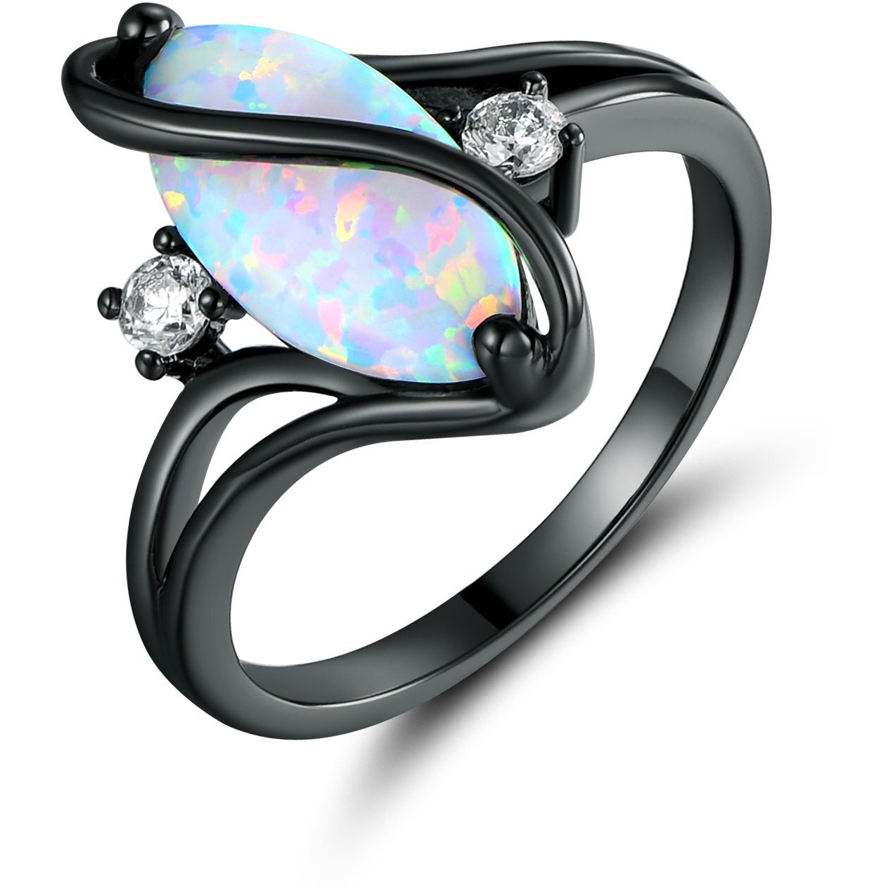 Barzel 18K Black Rhodium Plated Created Fire Opal Ring With Cubic Zirconia Accents (Black Rhodium Fire Opal, 9)