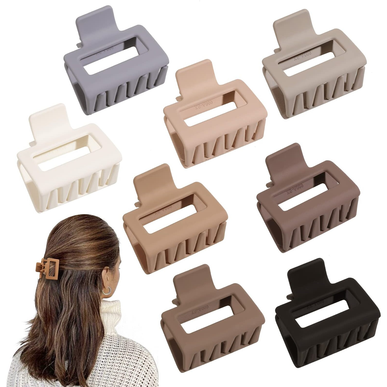 Women's Hair Accessories - Matte Square And Rectangle Medium & Small Claw Clips For Thick, Thin Or Long Hair, Strong Hold, Non-Slip Styling