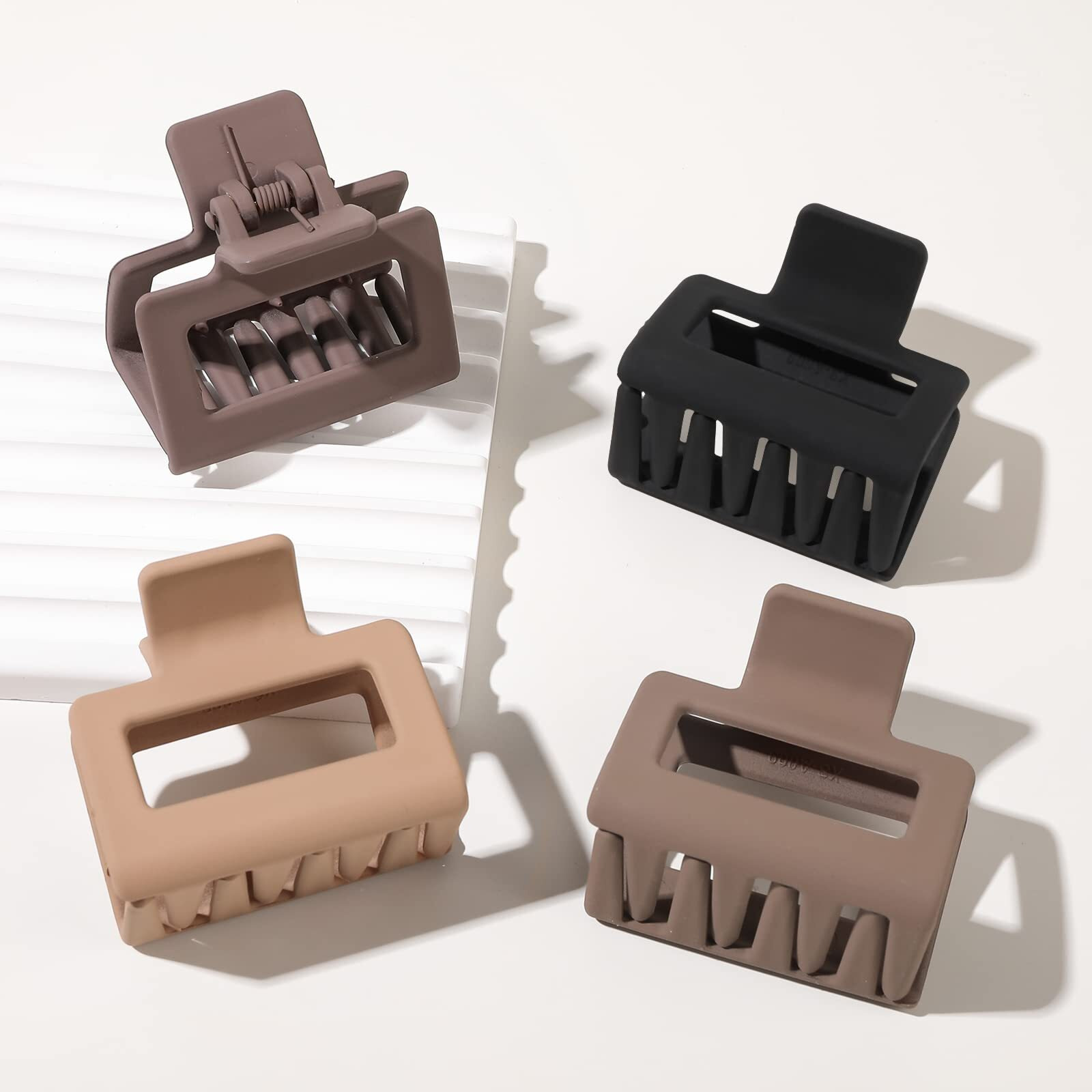 Women's Hair Accessories - Matte Square And Rectangle Medium & Small Claw Clips For Thick, Thin Or Long Hair, Strong Hold, Non-Slip Styling