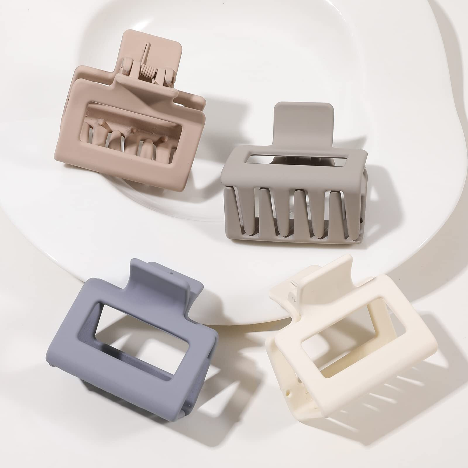 Women's Hair Accessories - Matte Square And Rectangle Medium & Small Claw Clips For Thick, Thin Or Long Hair, Strong Hold, Non-Slip Styling