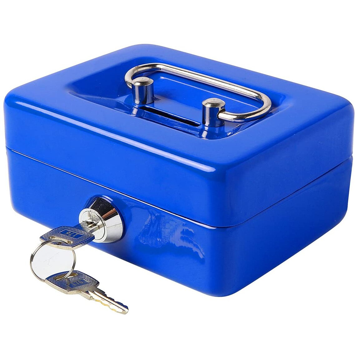 Jssmst Small Cash Box With Lock And Slot, Metal Coin Piggy Bank For Adults And Kids, Blue Locking Money Box
