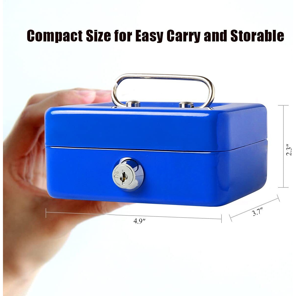 Jssmst Small Cash Box With Lock And Slot, Metal Coin Piggy Bank For Adults And Kids, Blue Locking Money Box