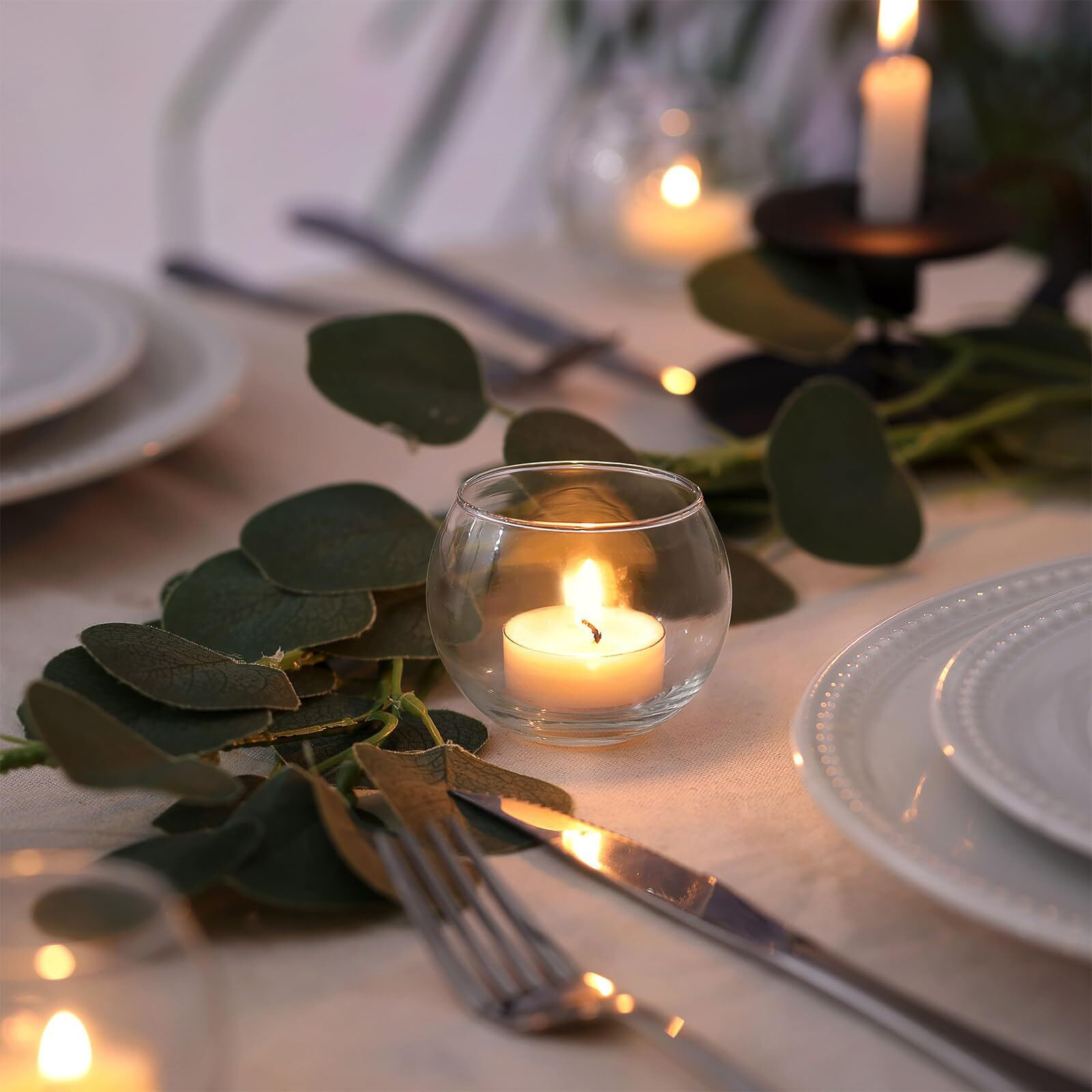 Lamorgift Glass Tealight Candle Holder Set Of 12- Round Clear Votive Candle Holders For Table Decor, Party& Wedding Decorations