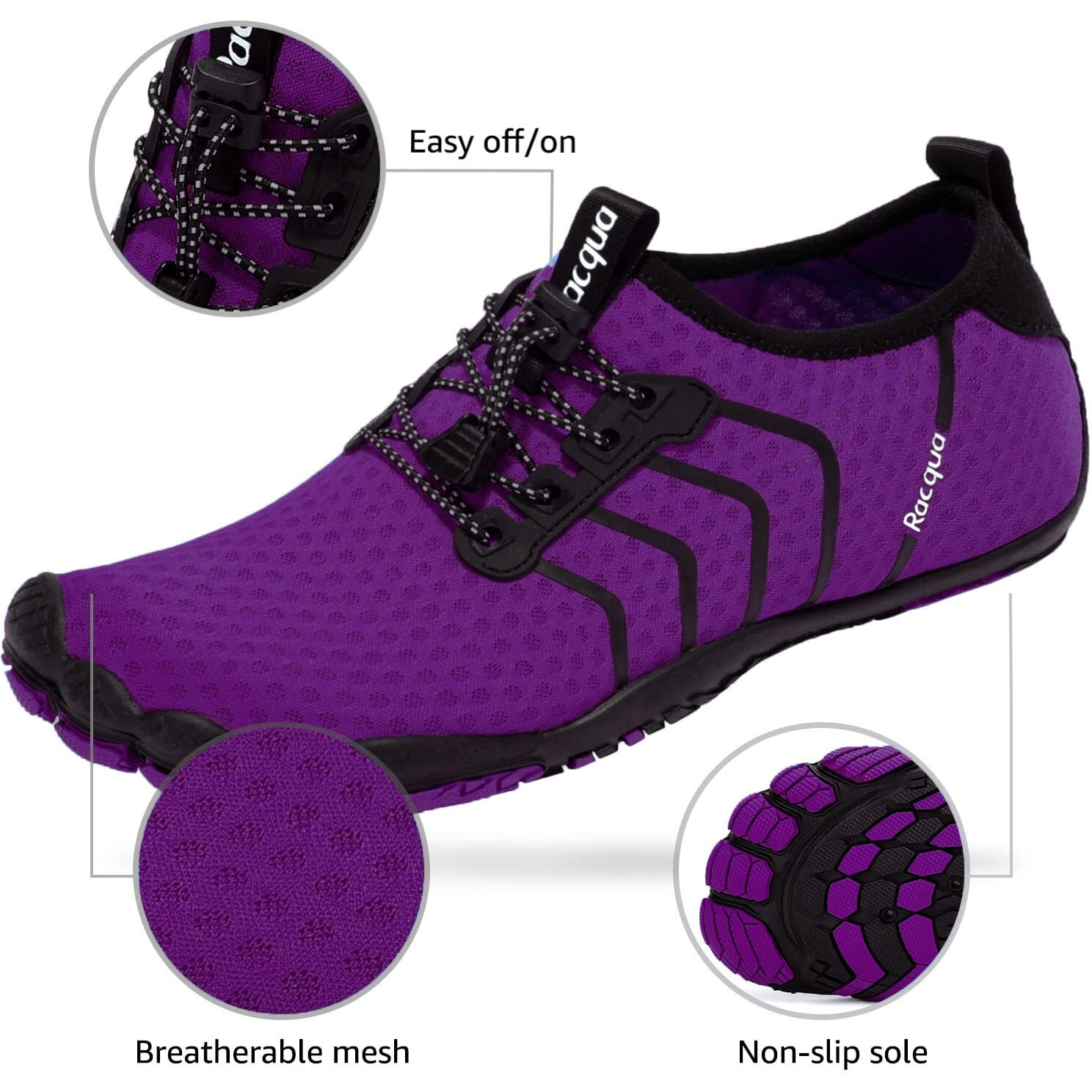 Racqua Water Shoes Beach Surf Swim Shoes For Women Quick Dry Aqua Shoes Barefoot Hiking Walking Sport Shoes Purple 10 W/9 M