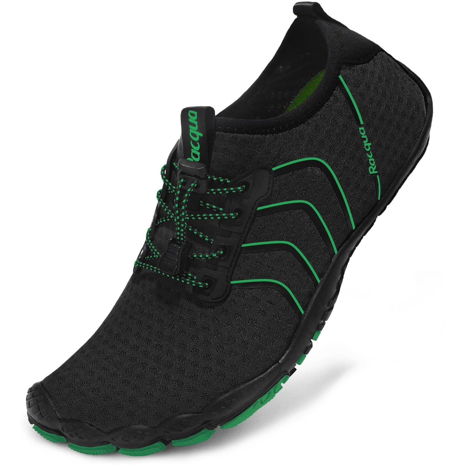 Racqua Water Shoes Quick Dry Aqua Shoes For Men Women Beach Surf Swim Shoes Outdoor Barefoot Walking Sport Shoes Black/Green 11 Women/10 Men