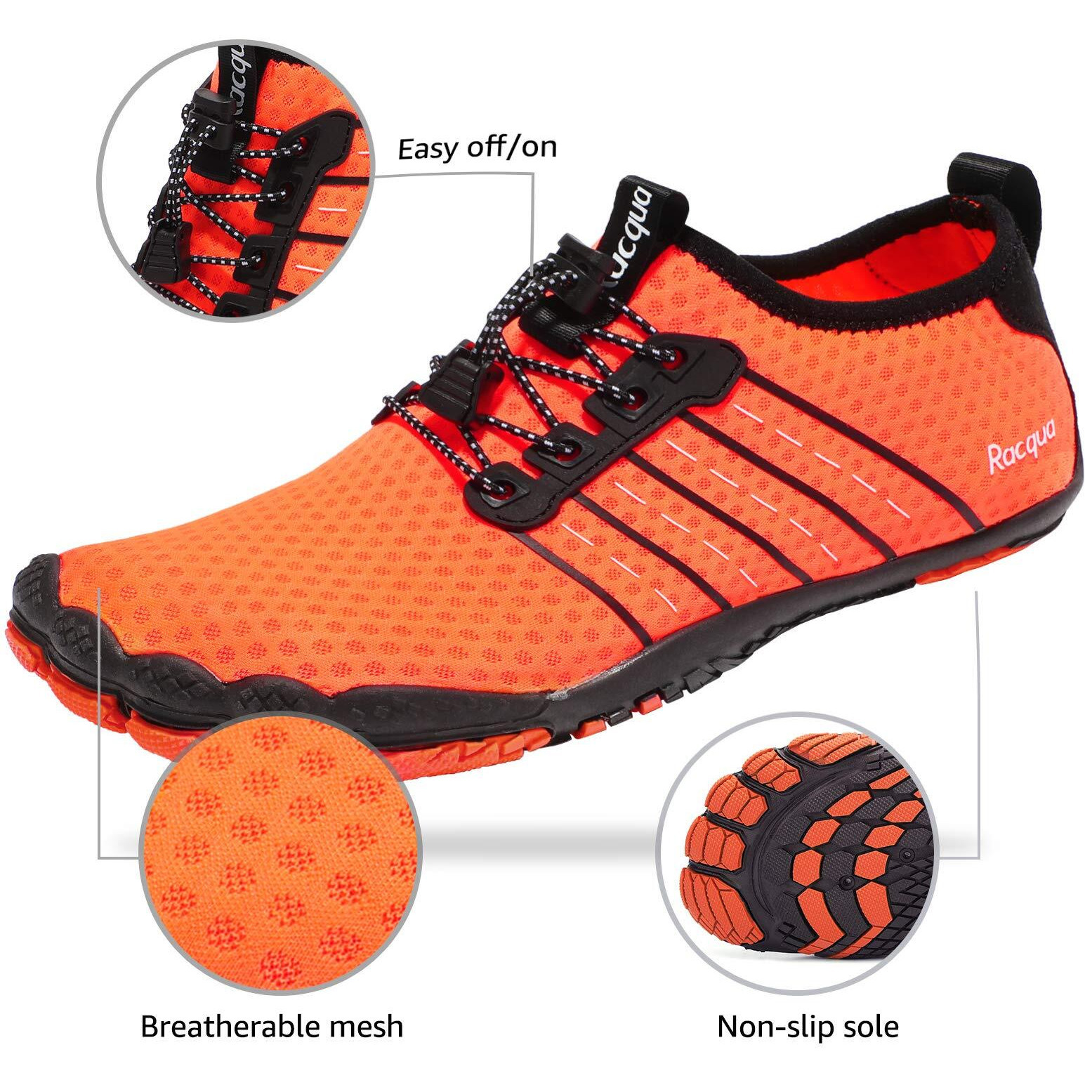 Racqua Water Walking Shoes Quick Dry Barefoot Beach Aqua Sport Swim Surf Pool Hiking Diving For Men Women Orange 10 W/9 M