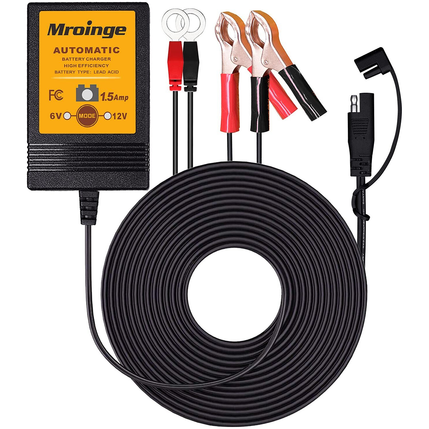 Mroinge Mbc015, 6V / 12V 1.5A Fully Automatic Trickle Battery Charger/Maintainer For Automotive Vehicle Motorcycle Lawn Mower Atv Rv Powersport Boat, Sealed Deep-Cycle Agm Gel Cell Lead Acid Batteries