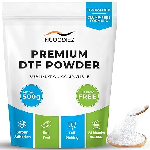 Dtf Powder - Full Melting, Clump Free, Dtf Transfer Powder - Soft Feel, Dtf Powder And Transfer Film With Strong Ink Adhesion - White Dtf Powder For Sublimation (500G / 17.6Oz)