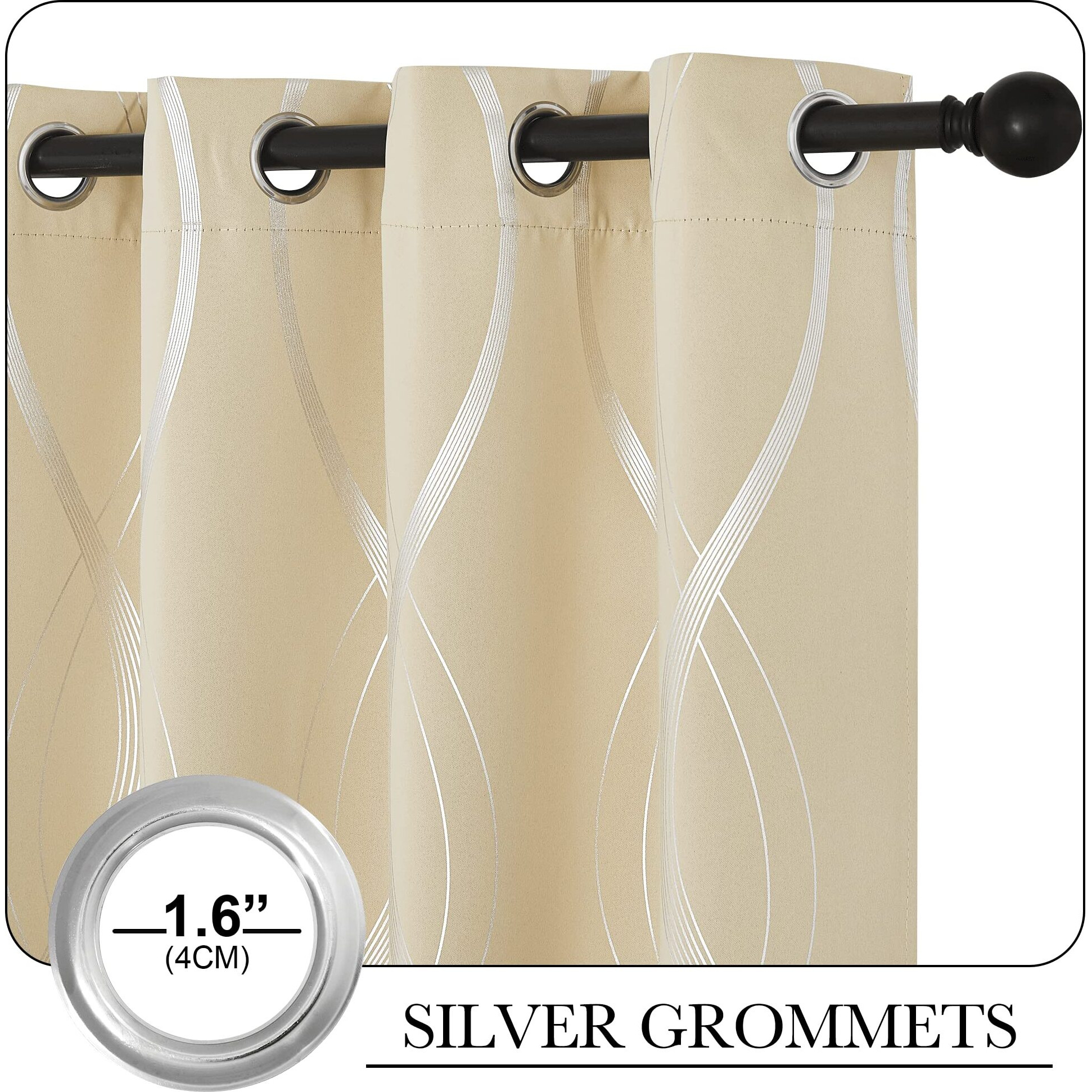 Nicetown Blackout Short Curtains For Bedroom, Microfiber Noise Reducing Thermal Insulated Wave Line Foil Print Design Blackout Curtains For Office, Classroom (Biscotti Beige, 2 Panels, 52&quotW X 54&quotL)