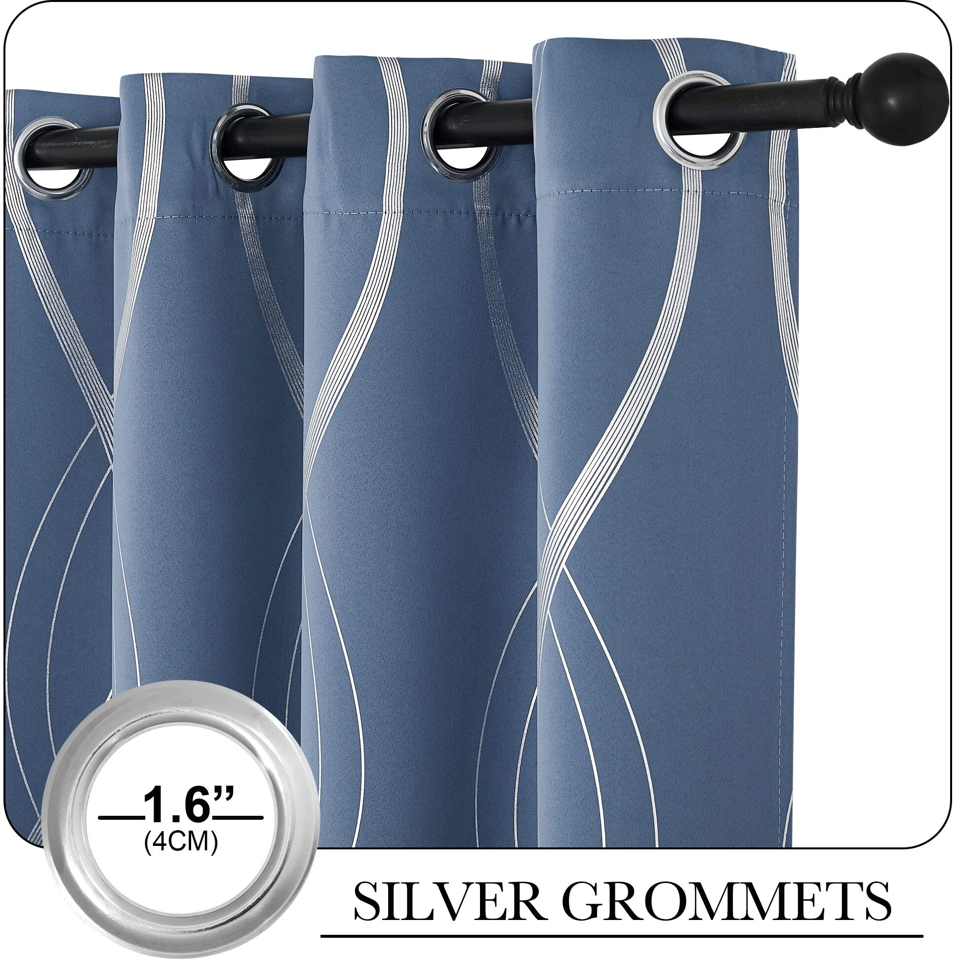 Nicetown Blackout Curtains Panels For Bedroom - Microfiber Noise Reducing Thermal Insulated Wave Line Foil Print Design Drapes For Patio Sliding Glass Door (Stone Blue, 2 Panels, 52 X 72 Inch)