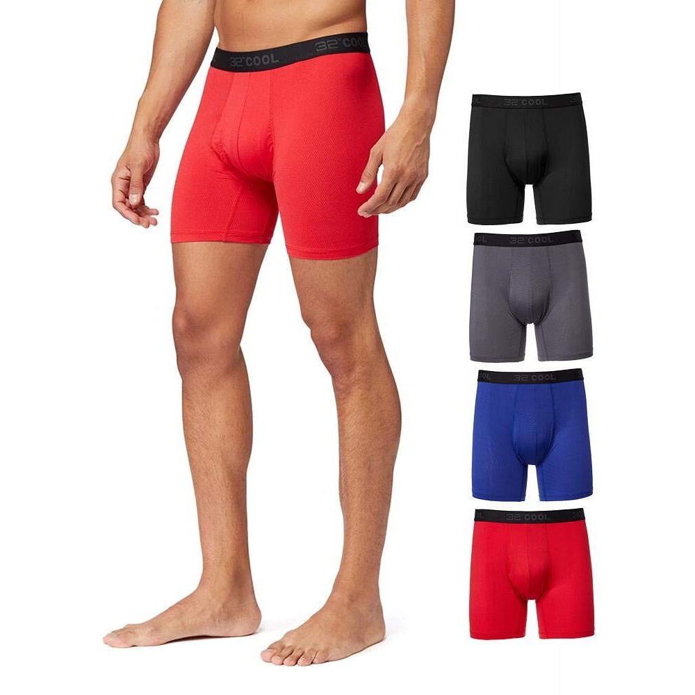 32 Degrees Cool Mens 4-Pack Active Mesh Quick Dry Performance Boxer Brief, Black/Char/Blue/Fire, Xx-Large
