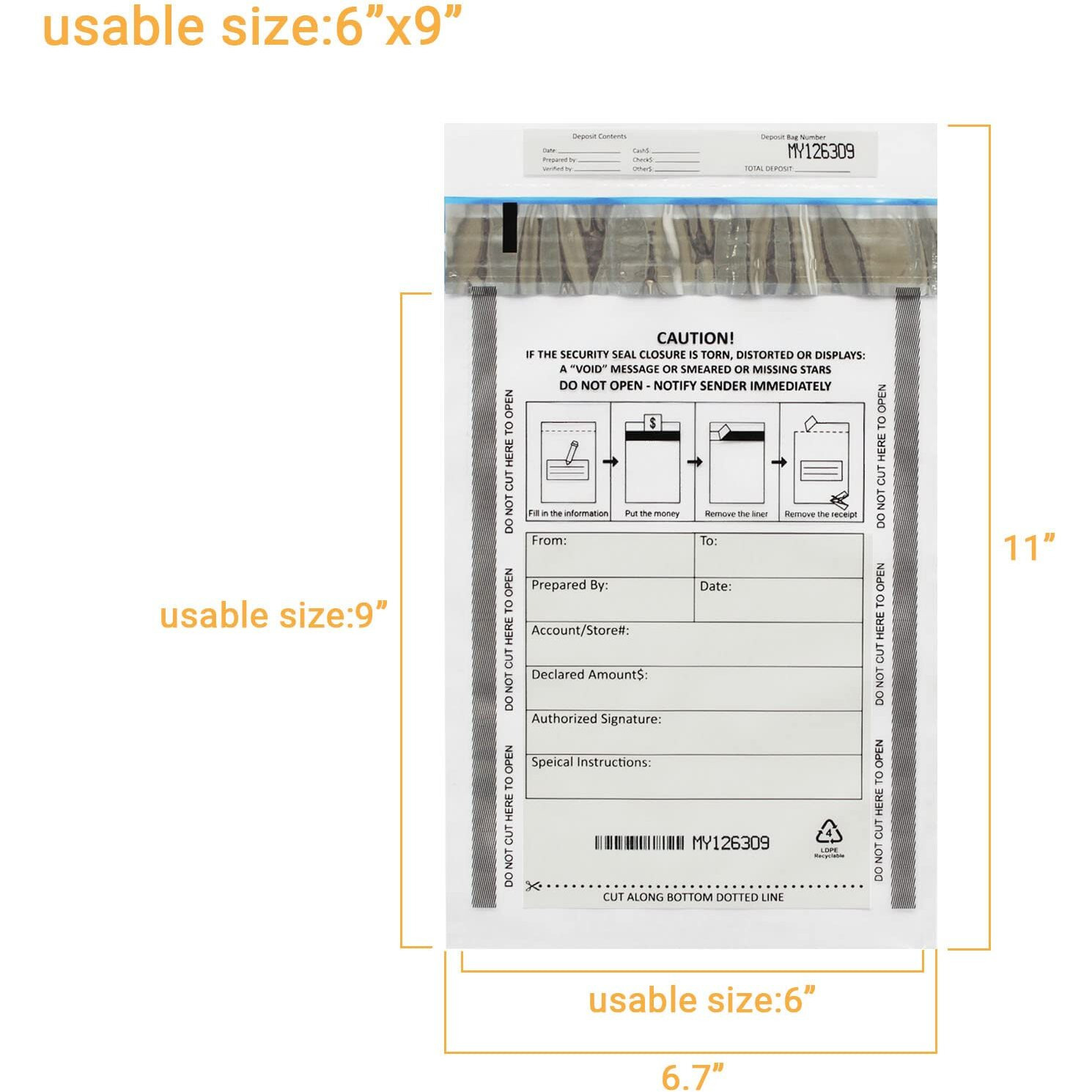 500 Pack 6X9 Clear Freezfraud Deposit Bags, Tamper-Evident Security Bank Pocket, Cash Register Bags By Zmybcpack