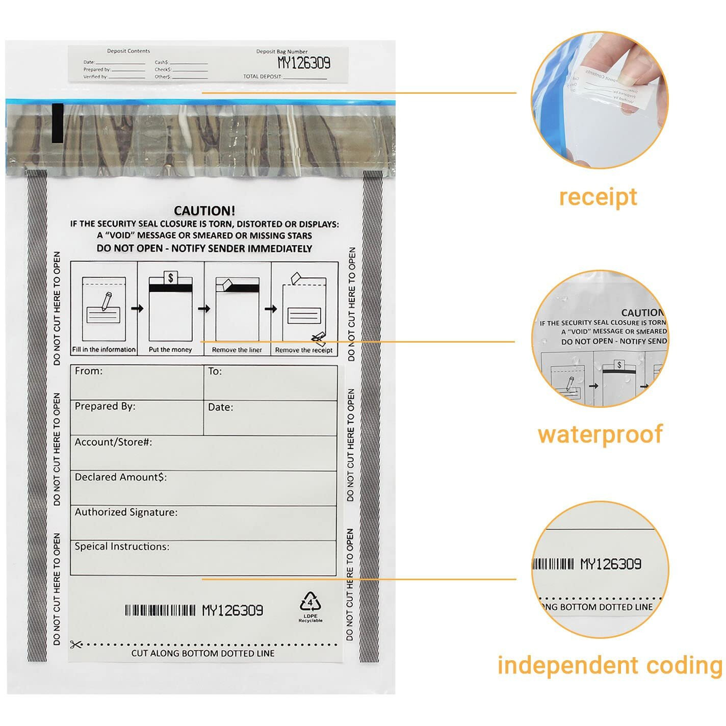 500 Pack 6X9 Clear Freezfraud Deposit Bags, Tamper-Evident Security Bank Pocket, Cash Register Bags By Zmybcpack
