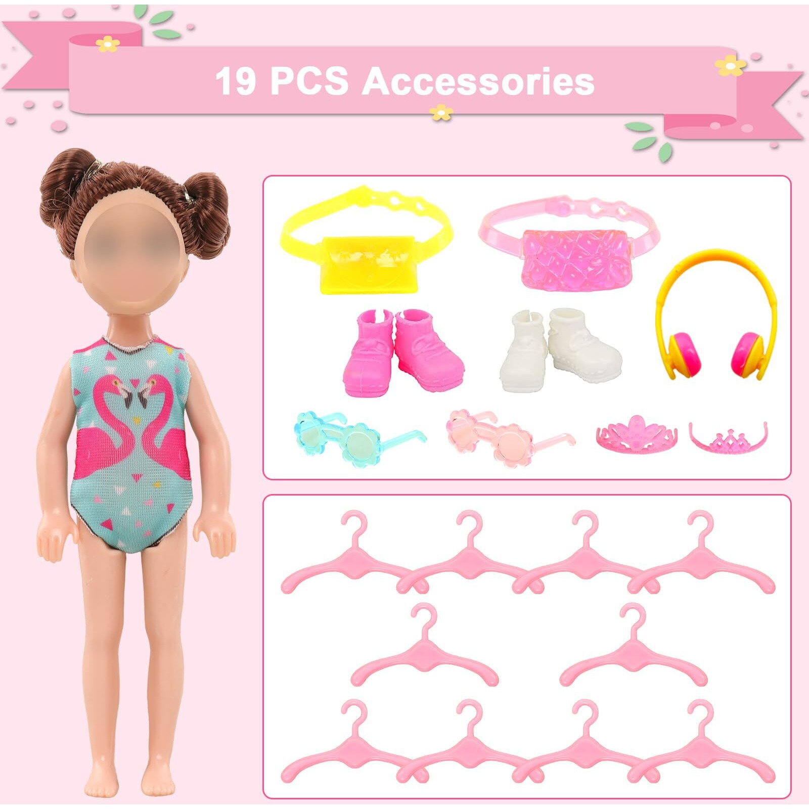 30 Pcs Mini 6 Inch Doll Clothes And Accessories Include 4 Tops, 4 Pants For Boy Dolls, 5 Dresses , 2 Swimsuit And 2 Shoes, 10 Outfits Hangers Pocket Glasses Headset Crown For 5.3-6 Inch Dolls