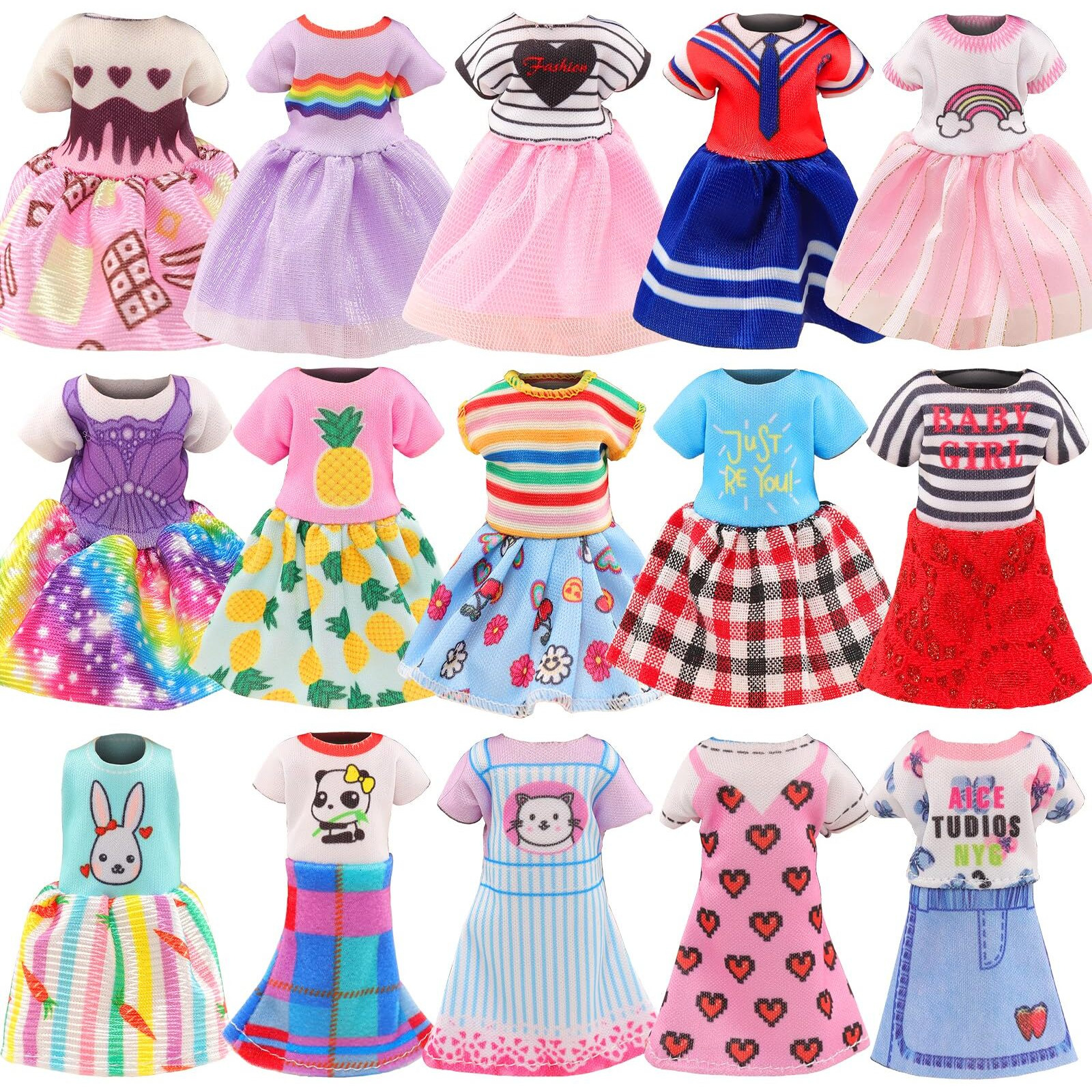 30 Pcs Mini 6 Inch Doll Clothes And Accessories Include 4 Tops, 4 Pants For Boy Dolls, 5 Dresses , 2 Swimsuit And 2 Shoes, 10 Outfits Hangers Pocket Glasses Headset Crown For 5.3-6 Inch Dolls