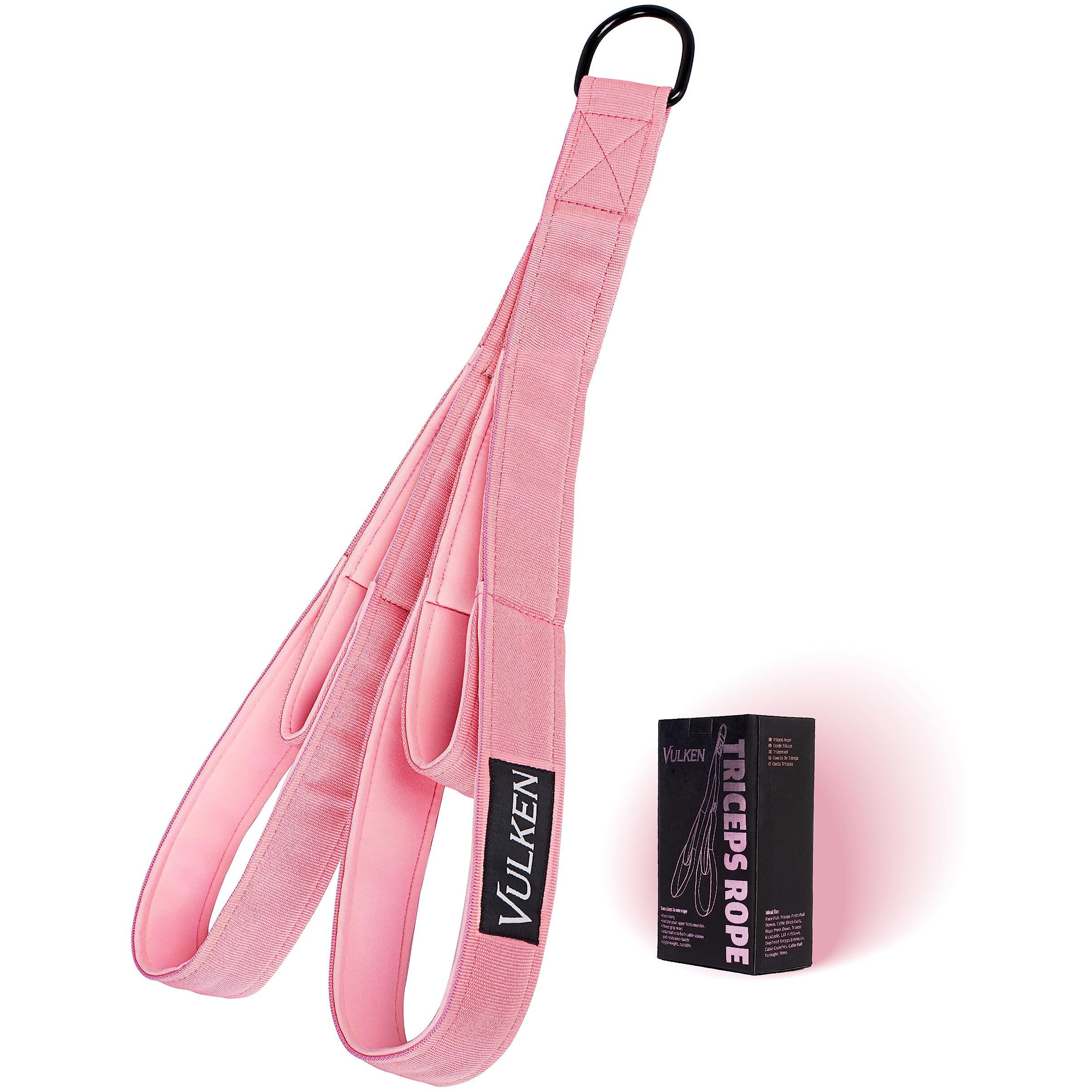 Vulken Tricep Rope Cable Attachment. 24 Inch & 17 Inch Two Lengths Built In One Pull Down Rope. Triceps Extension Straps Gym Equipment. Home Workout Handles For Resistance Bands, Pink