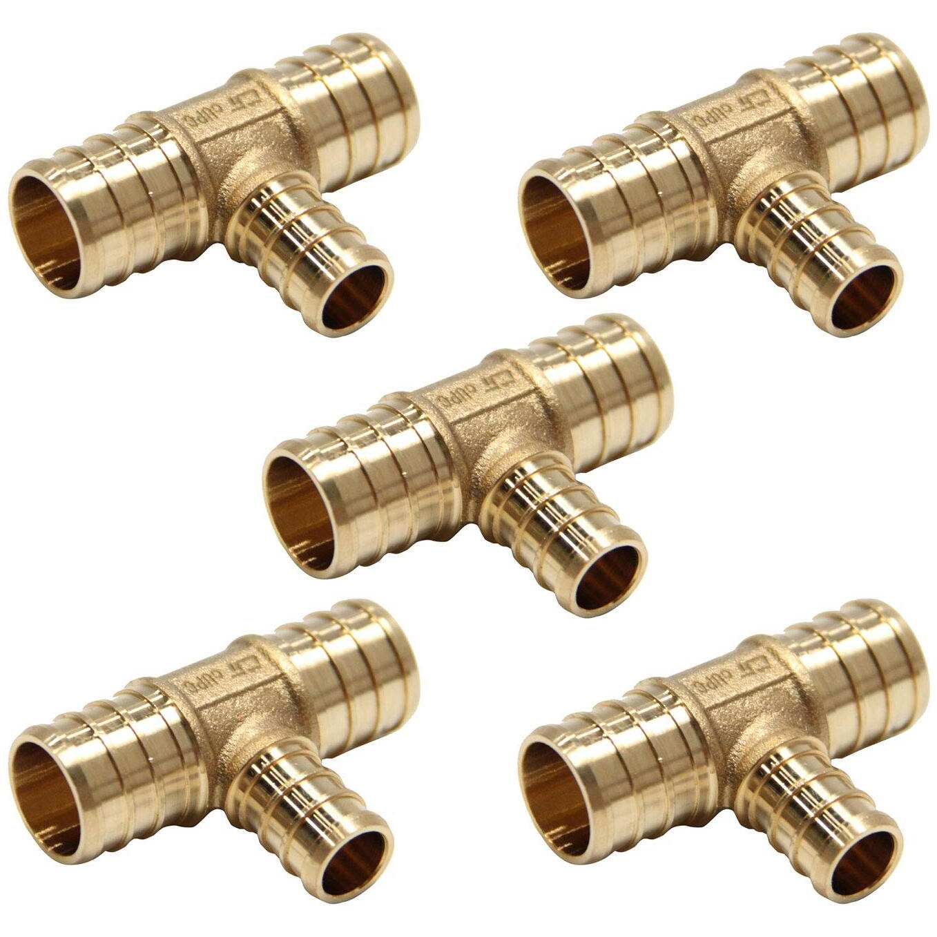 (Pack Of 5) Efield 3/4" X 3/4" X 1/2" Pex Reducing Tee Brass Barb Crimp Fittings,Astm F1807