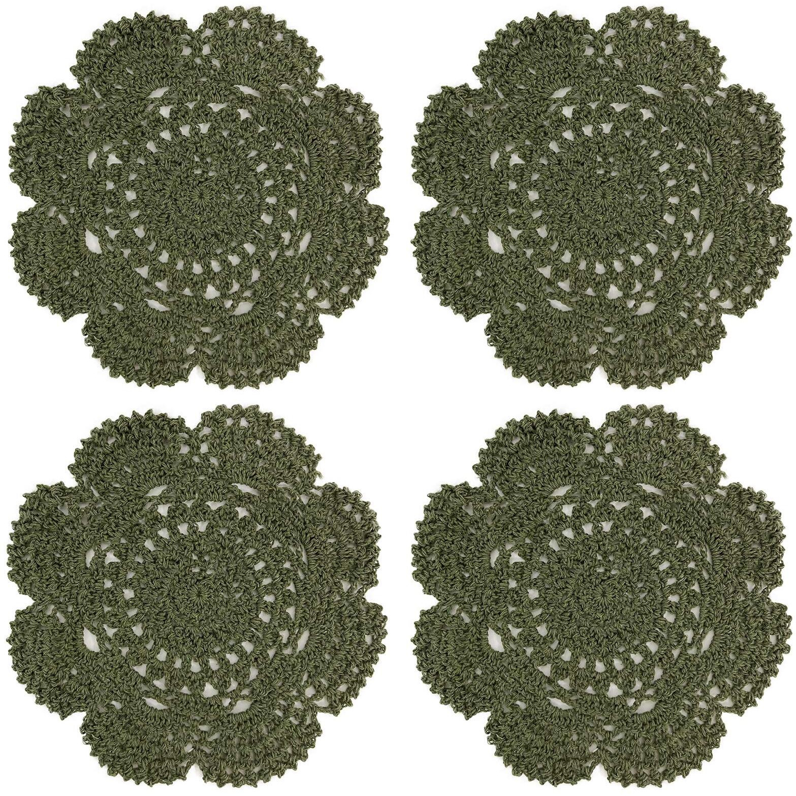 Phantomon 8 Inch Doilies Crochet Round Lace Doily Handmade Placemats 100% Cotton Crocheted Coasters, Pack Of 4 (Green)