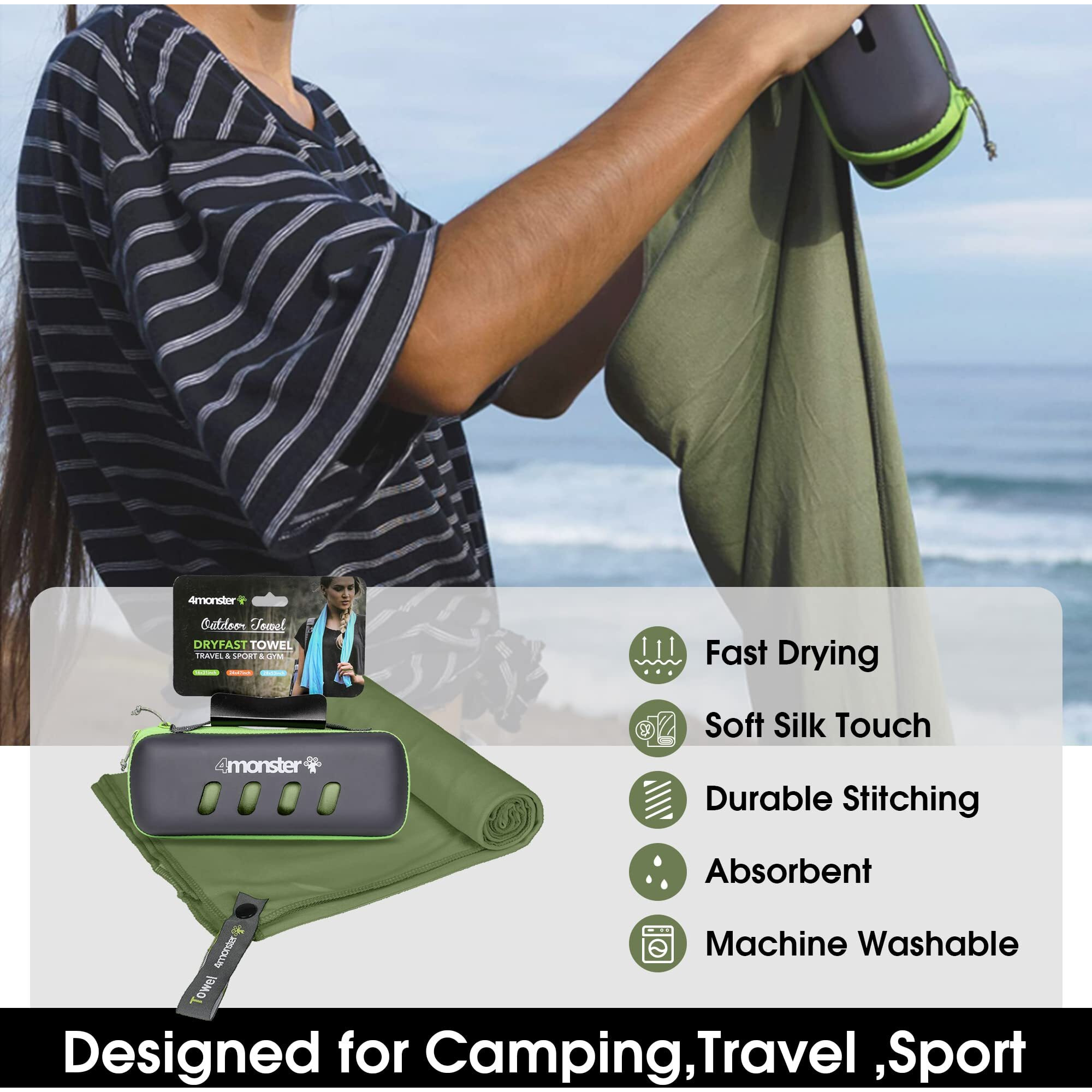 4Monster Microfiber Towel, Travel Towel, Camping Towel,Medium Size 24 X 48, Fast Drying, Soft Light Weight,Suitable For Gym, Beach, Swimming, Backpacking And More