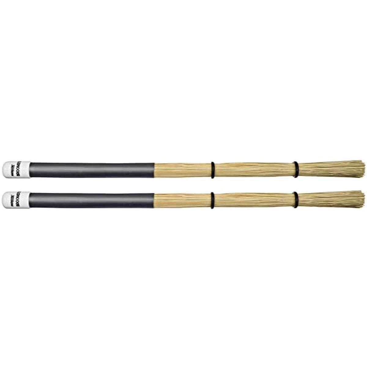 Promark Broomsticks - Hybrid Of Drum Brushes And Promark Rods - Adjustable O-Rings For Control Of Bristle Spread - Handmade From Real Broomcorn - Medium - 1 Pair