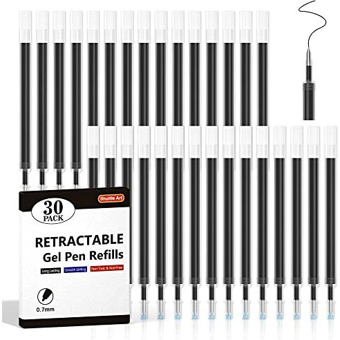 Retractable Gel Pen Refills, Shuttle Art 30 Pack Black Rollerball Gel Ink Pens Refills, Bulk Set, 0.7Mm Fine Point For Writing Journaling Taking Notes School Office Home