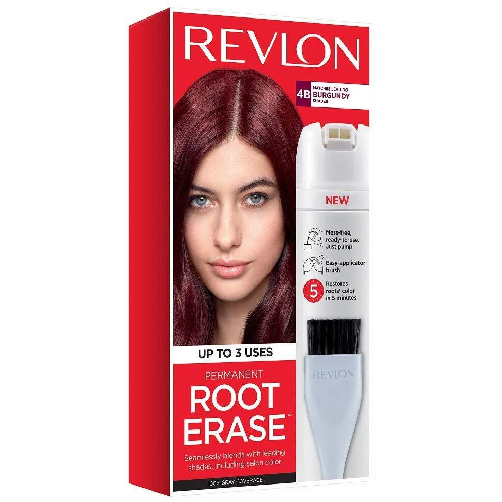 Revlon Permanent Hair Color, Permanent Hair Dye, At-Home Root Erase With Applicator Brush For Multiple Use, 100% Gray Coverage, Burgundy (4B), 3.2 Fl Oz