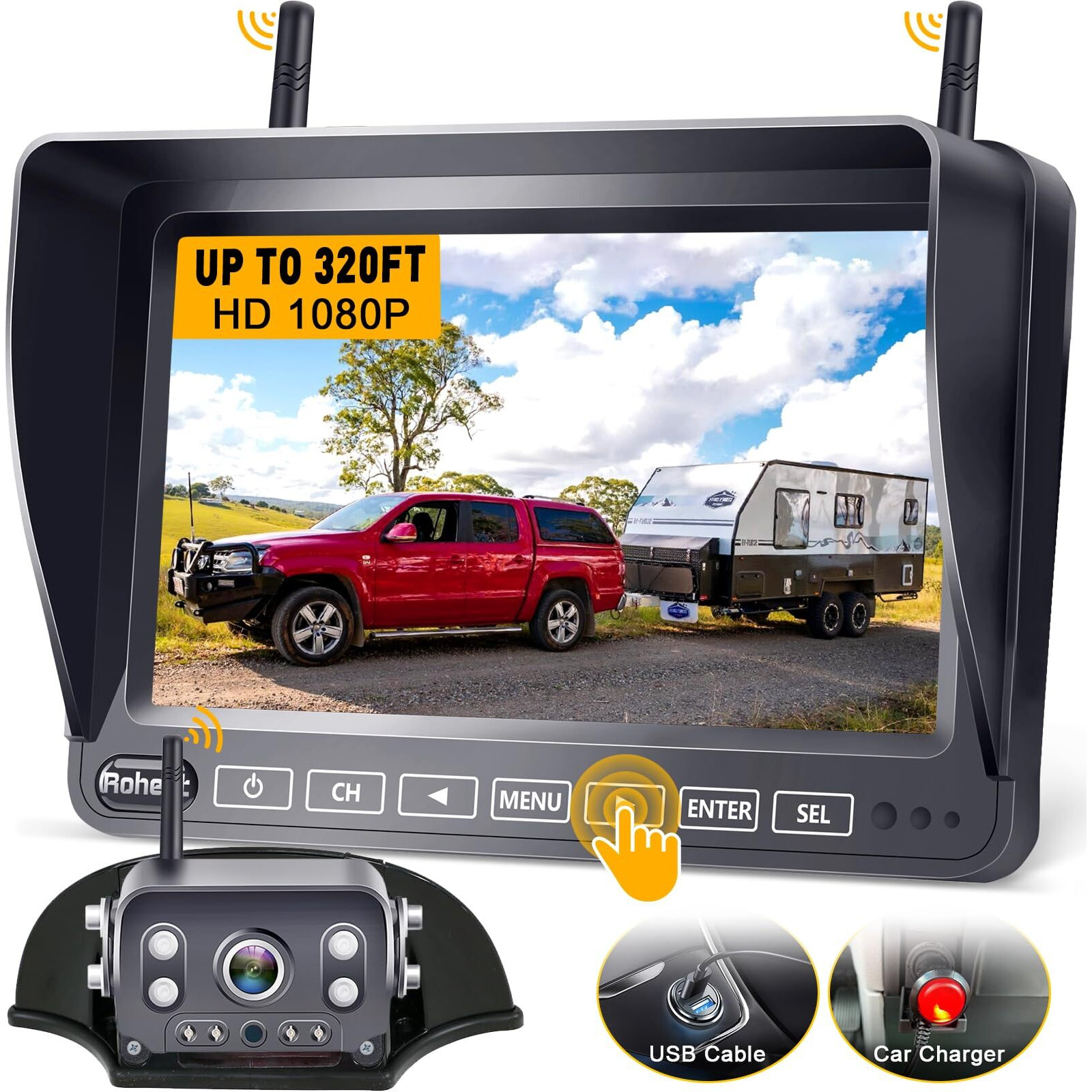 Rv Backup Camera Wireless Strong Signal Hd 1080P 7'' Touch Key Recording Monitor Rear View System For Trailers/Trucks/5Th Wheel 4 Channels Easy Setup Plug And Play For Furrion Pre-Wired Mount R9
