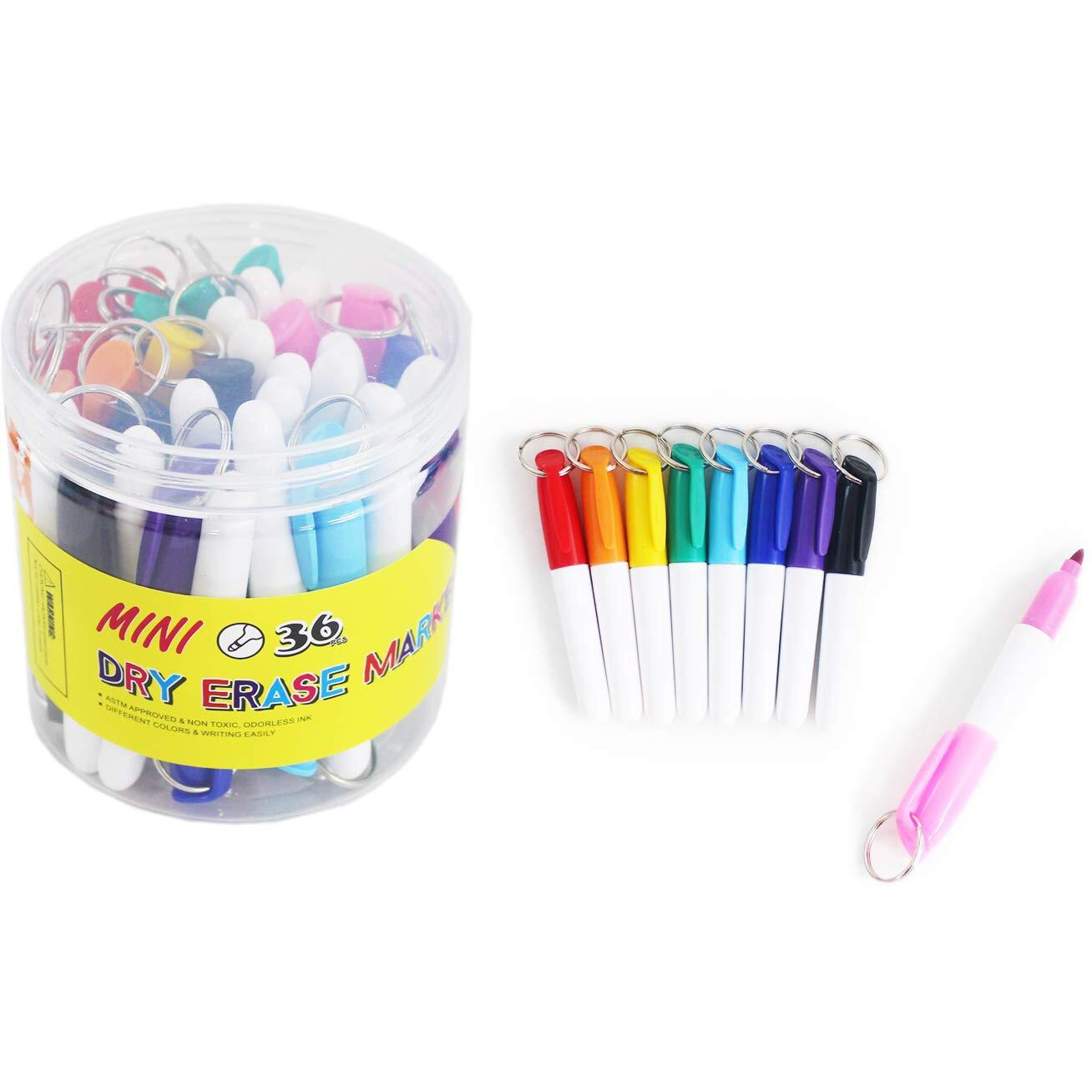 Skkstationery 36-Pcs Mini Dry Erase Markers With Key Ring, Whiteboard Markers, Marker Pens 3.5'', Markers
