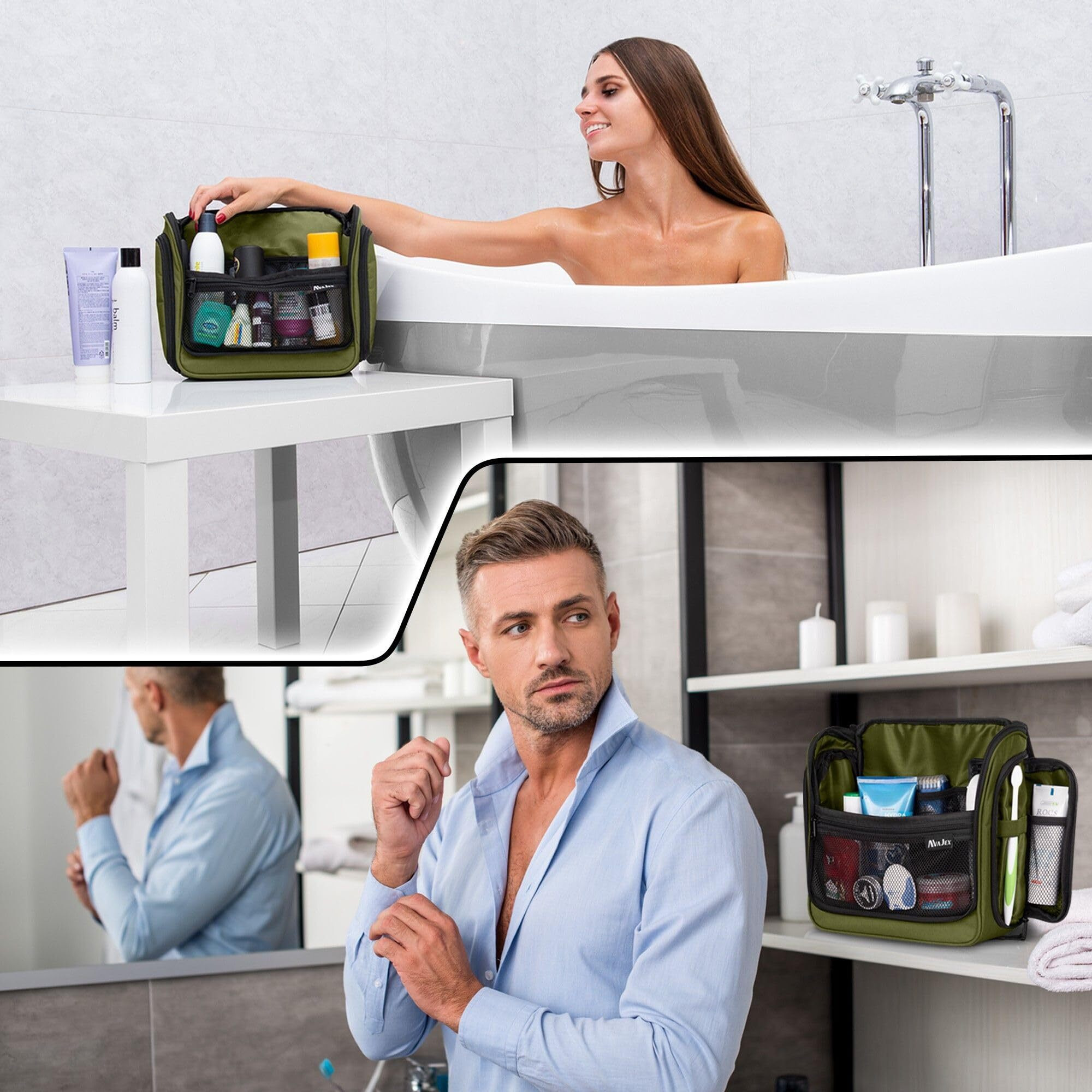 Travel Toiletry Bag For Men And Women - Large Hanging Toiletry Organizer - Waterproof Hygiene Bag With Metal Xxl Swivel Hook, With Ykk Zippers And 19 Compartments For Toiletries, Makeup, Cosmetics