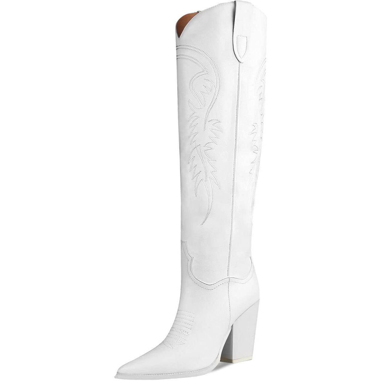 Isnom White Cowgirl Boots For Womens Western Boots Tall White Cowboy Boots For Women Knee High Western Boots For Women Tall Cowboy Boots Women High Heel Wide Calf Cowboy Boots Women Cowboy Boots