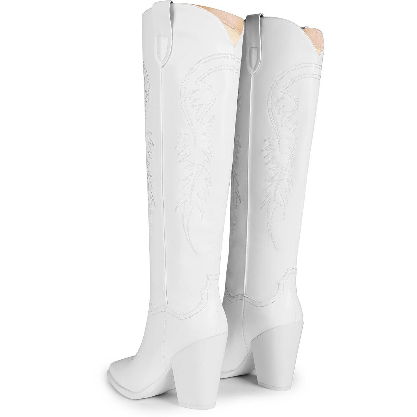 Isnom White Cowgirl Boots For Womens Western Boots Tall White Cowboy Boots For Women Knee High Western Boots For Women Tall Cowboy Boots Women High Heel Wide Calf Cowboy Boots Women Cowboy Boots