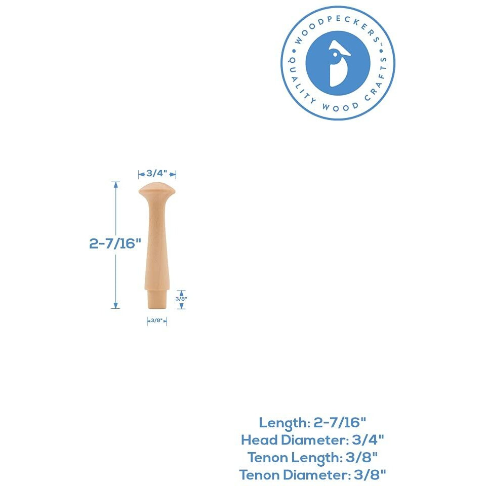 Wooden Shaker Pegs 2-7/16-Inch W/ 3/8-Inch Tenon, Pack Of 25 Diy Wooden Wall Hooks, Wood Hooks For Hanging Shaker Peg Rail And Coat/Hat/Towel Hook, By Woodpeckers