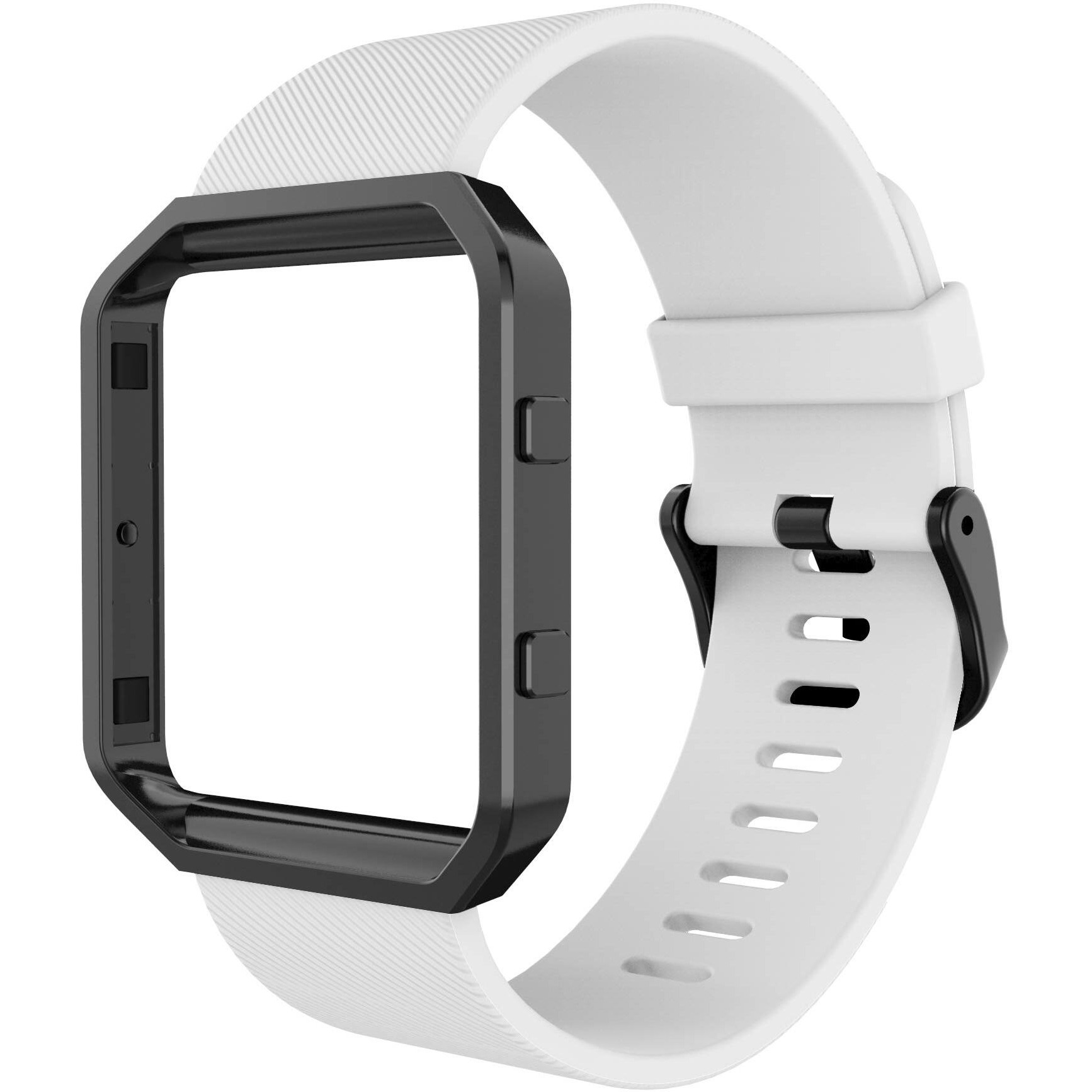 Simpeak Sport Band Compatible With Fitbit Blaze Smartwatch Sport Fitness, Silicone Wrist Band With Meatl Frame Replacement For Fitbit Blaze Men Women, Large, White Band+Black Frame
