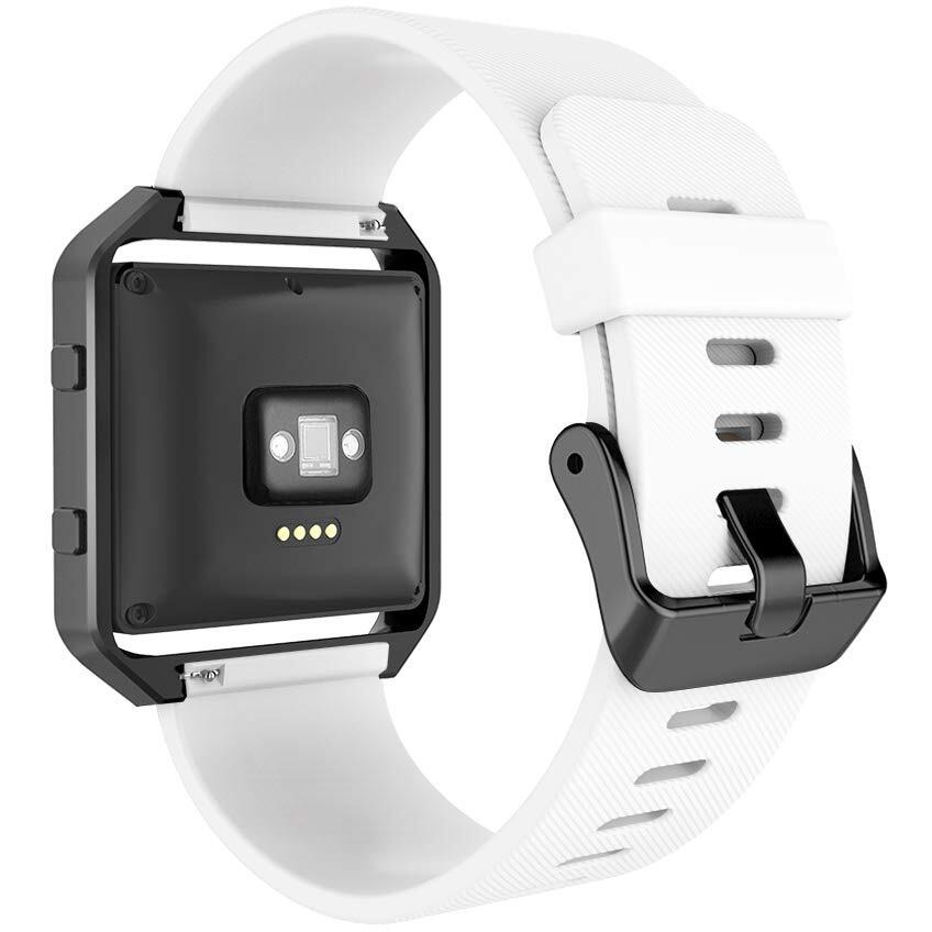 Simpeak Sport Band Compatible With Fitbit Blaze Smartwatch Sport Fitness, Silicone Wrist Band With Meatl Frame Replacement For Fitbit Blaze Men Women, Large, White Band+Black Frame
